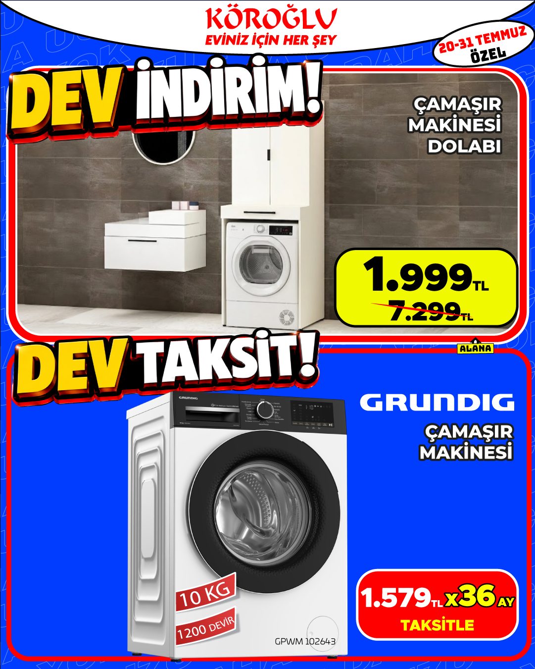 Çamaşır Makinesi Dolabı ve Grundig Çamaşır Makinesi