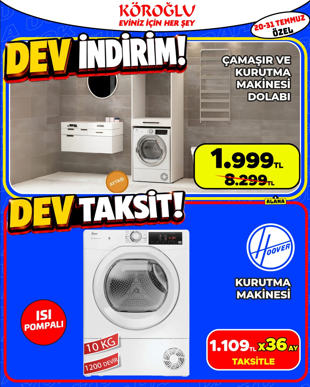Çamaşır ve Kurutma Makinesi Dolabı ve Hoover Kurutma Makinesi Main image