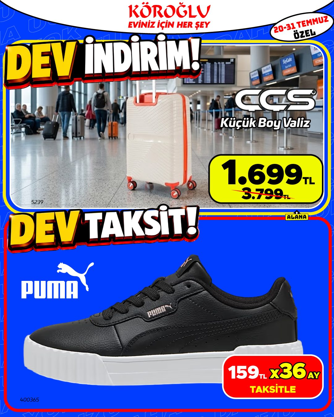CCS Küçük Boy Valiz ve Puma Siyah Spor Ayakkabı
