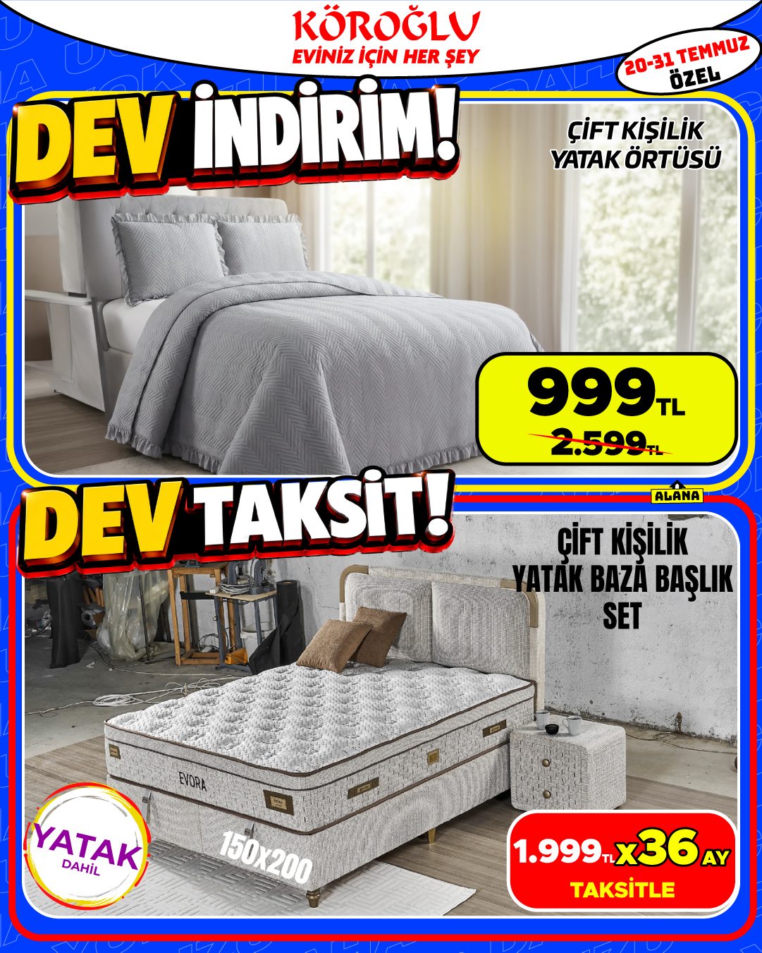 Çift Kişilik Yatak Örtüsü ve Çift Kişilik Yatak Baza Başlık Seti Main image