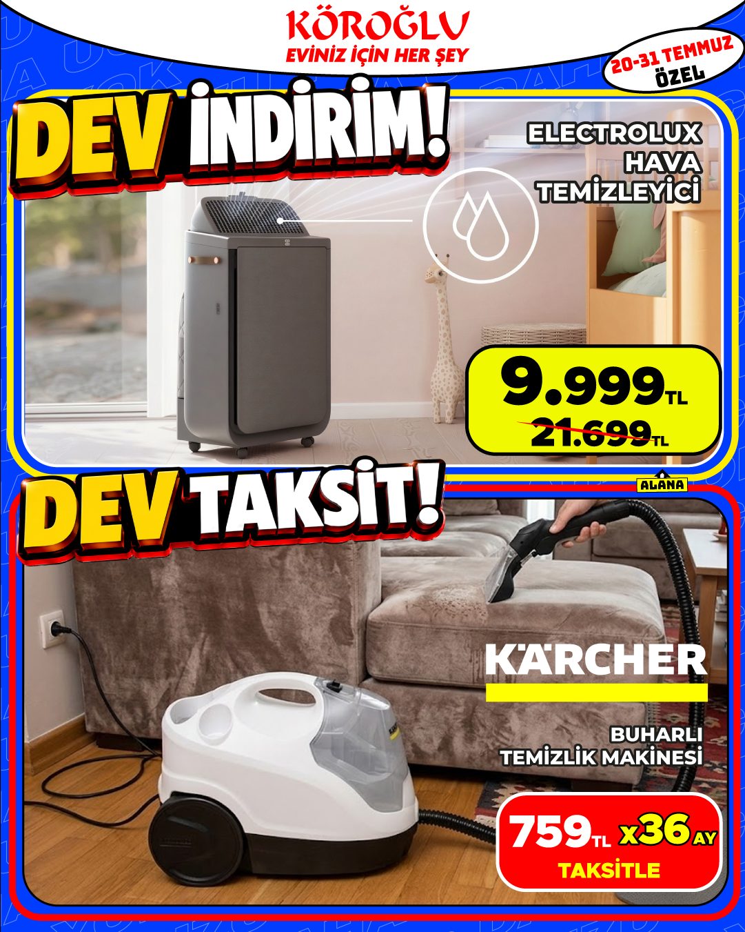 Electrolux Hava Temizleyici ve Karcher Buharlı Temizlik Makinesi Main image