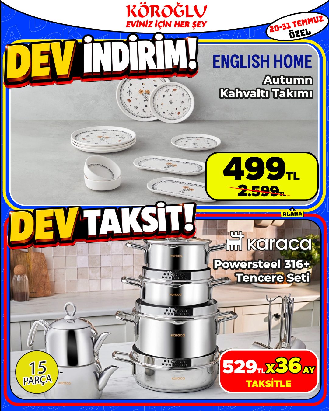 English Home Autumn Kahvaltı Takımı ve Karaca Powersteel 316 Tencere Seti