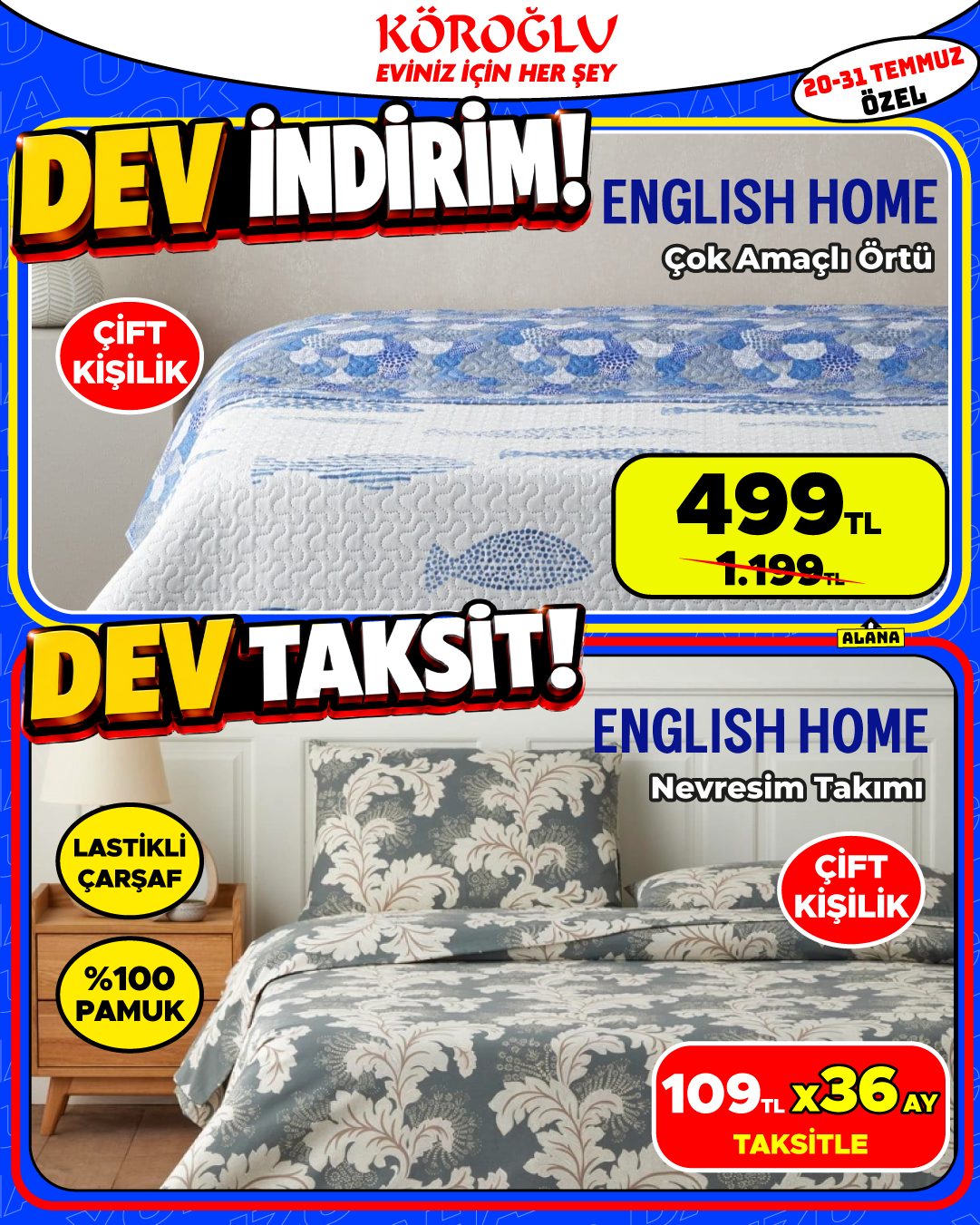 English Home Çok Amaçlı Örtü ve English Home Nevresim Takımı