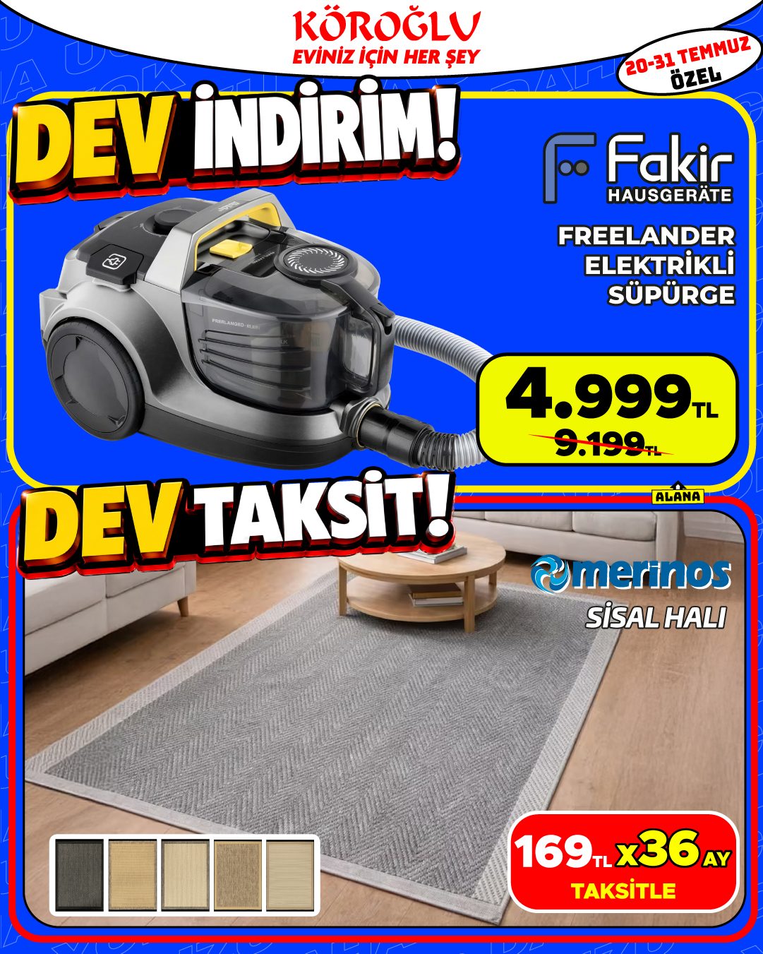 Fakir Freelander Elektrikli Süpürge ve Merinos Sisal Halı