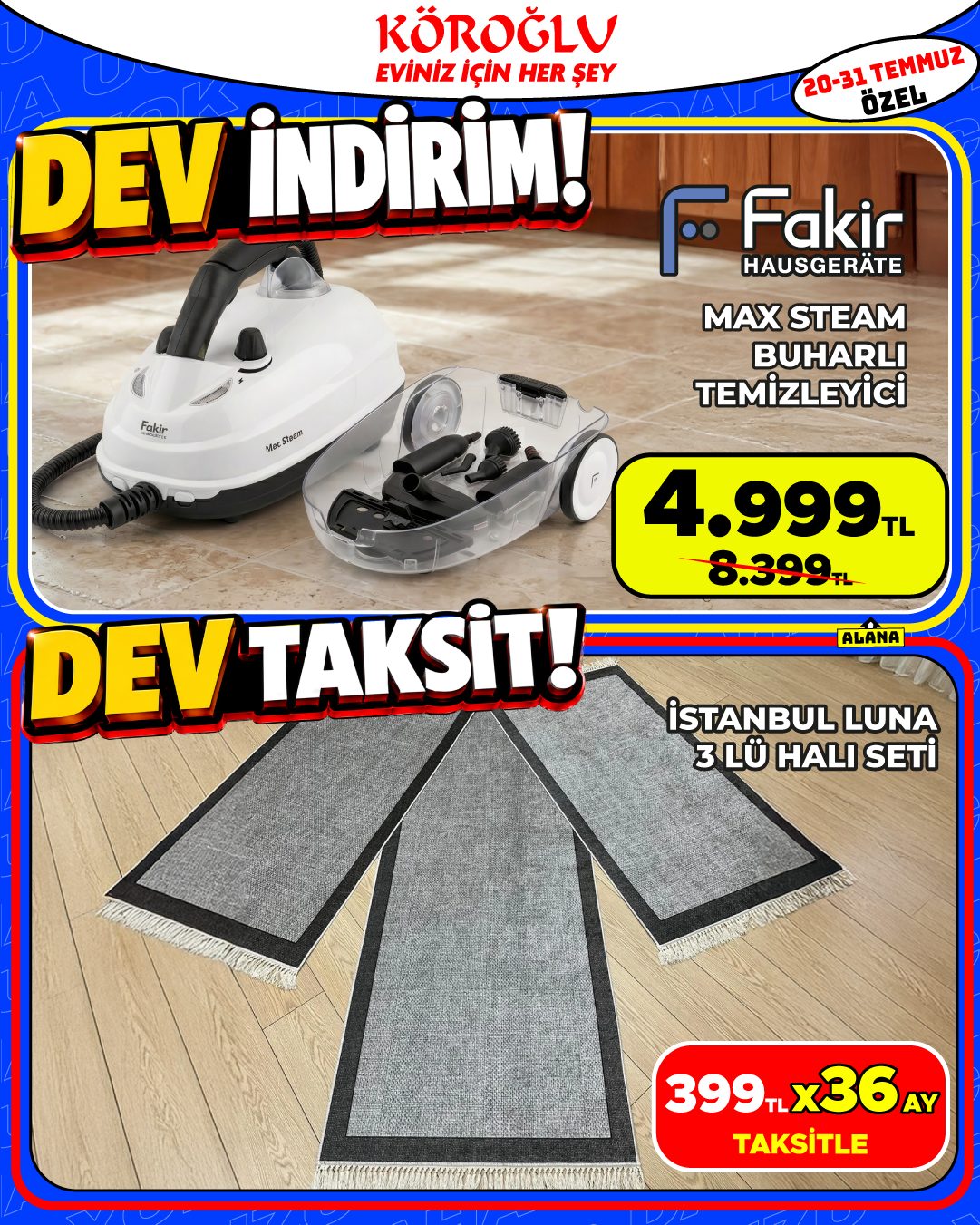 Fakir Maxsteam Buharlı Temizleyici ve İstanbulluna 3'lü Halı Seti Main image