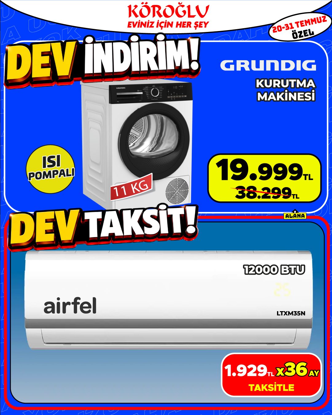 Grundig Kurutma Makinesi ve Airfel 12000 BTU Klima Main image
