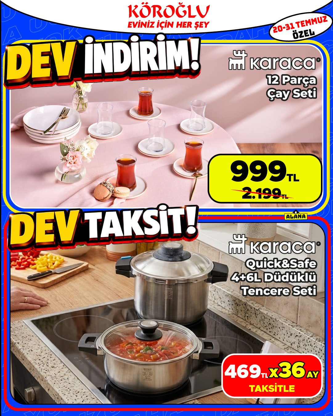 Karaca 12 Parça Çay Seti ve Karaca Quicksafe 4-6 Lt Düdüklü Tencere Seti