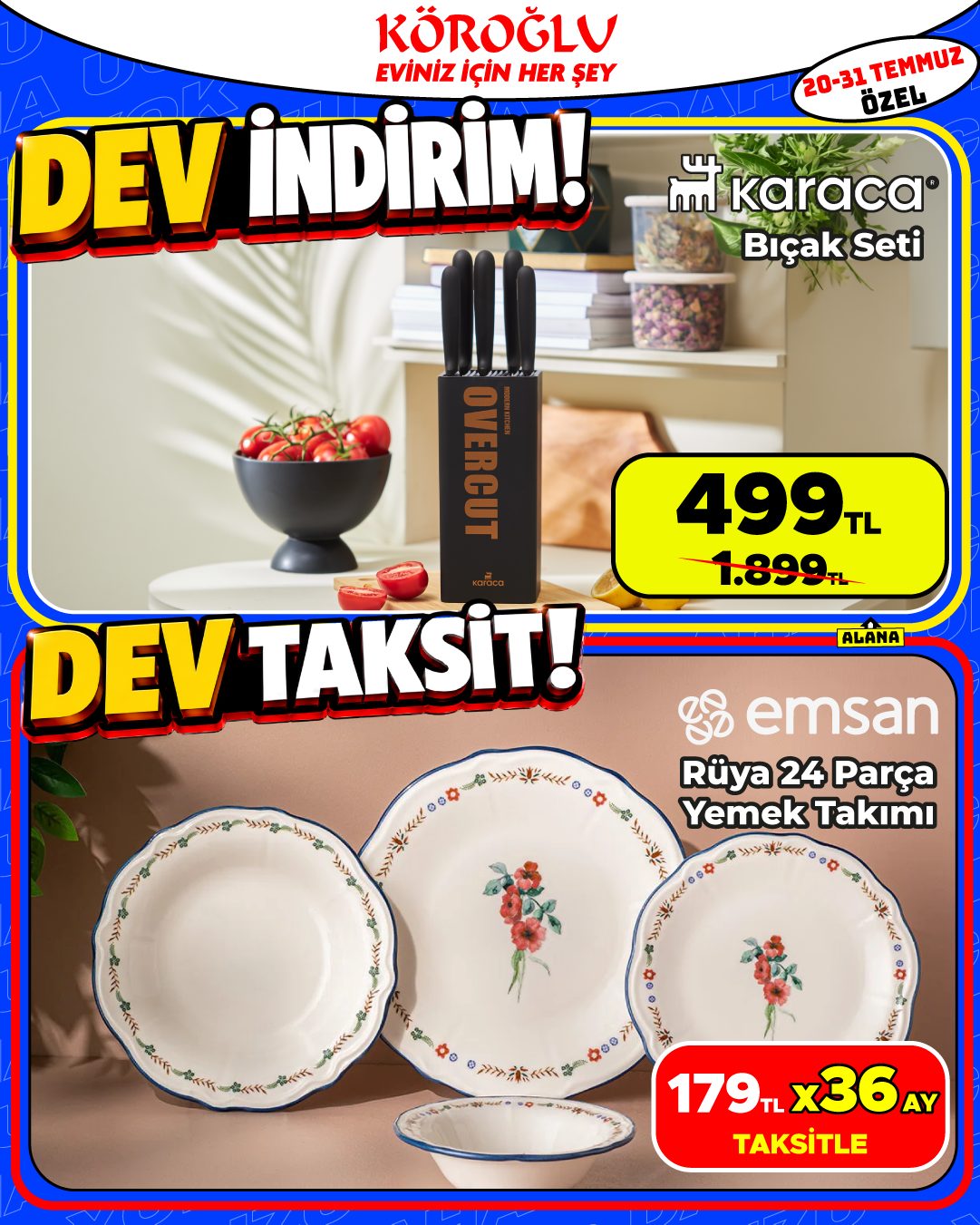 Karaca Bıçak Seti ve Emsan Rüya 23 Parça Yemek Takımı