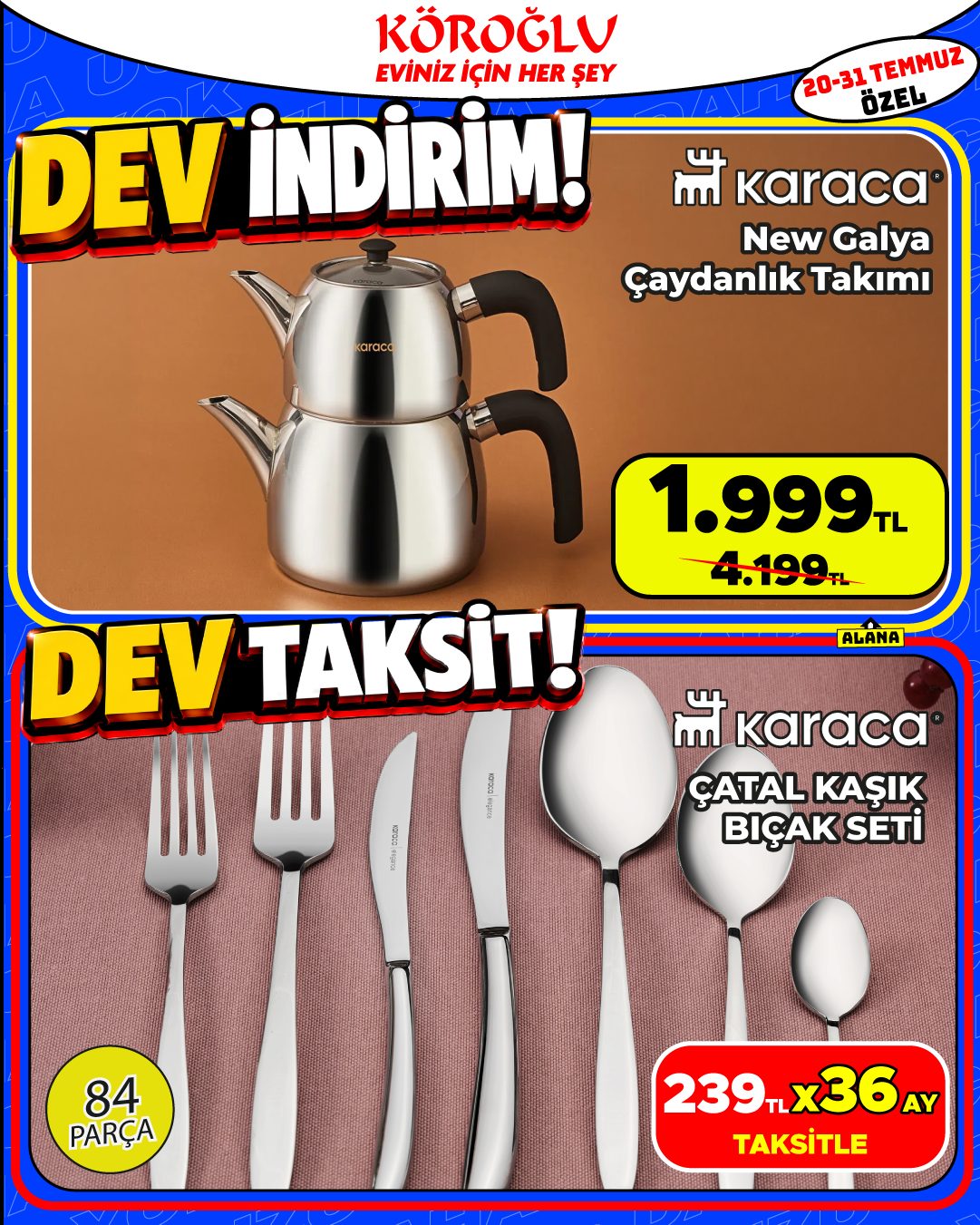 Karaca New Galya Çaydanlık Takımı ve Karaca Çatal Kaşık Bıçak Seti