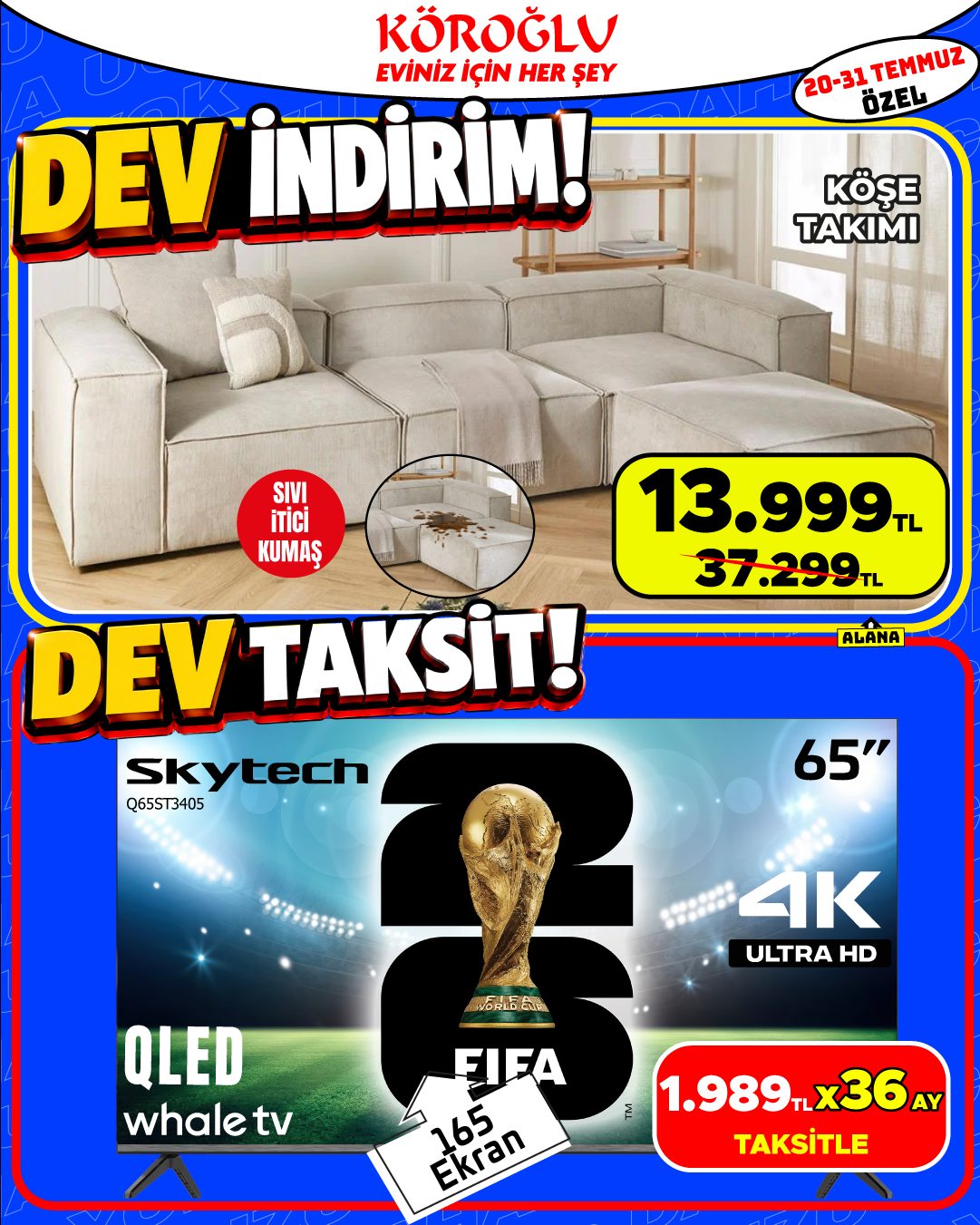 Köşe Takımı ve Skytech 65 İnç QLED TV Main image