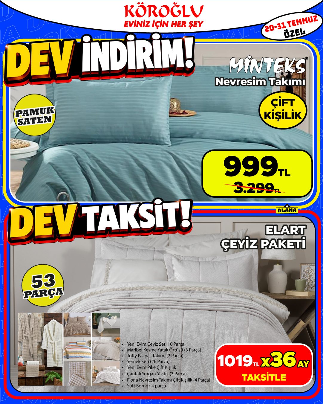 Minteks Nevresim Takımı ve Elart Çeyiz Paketi