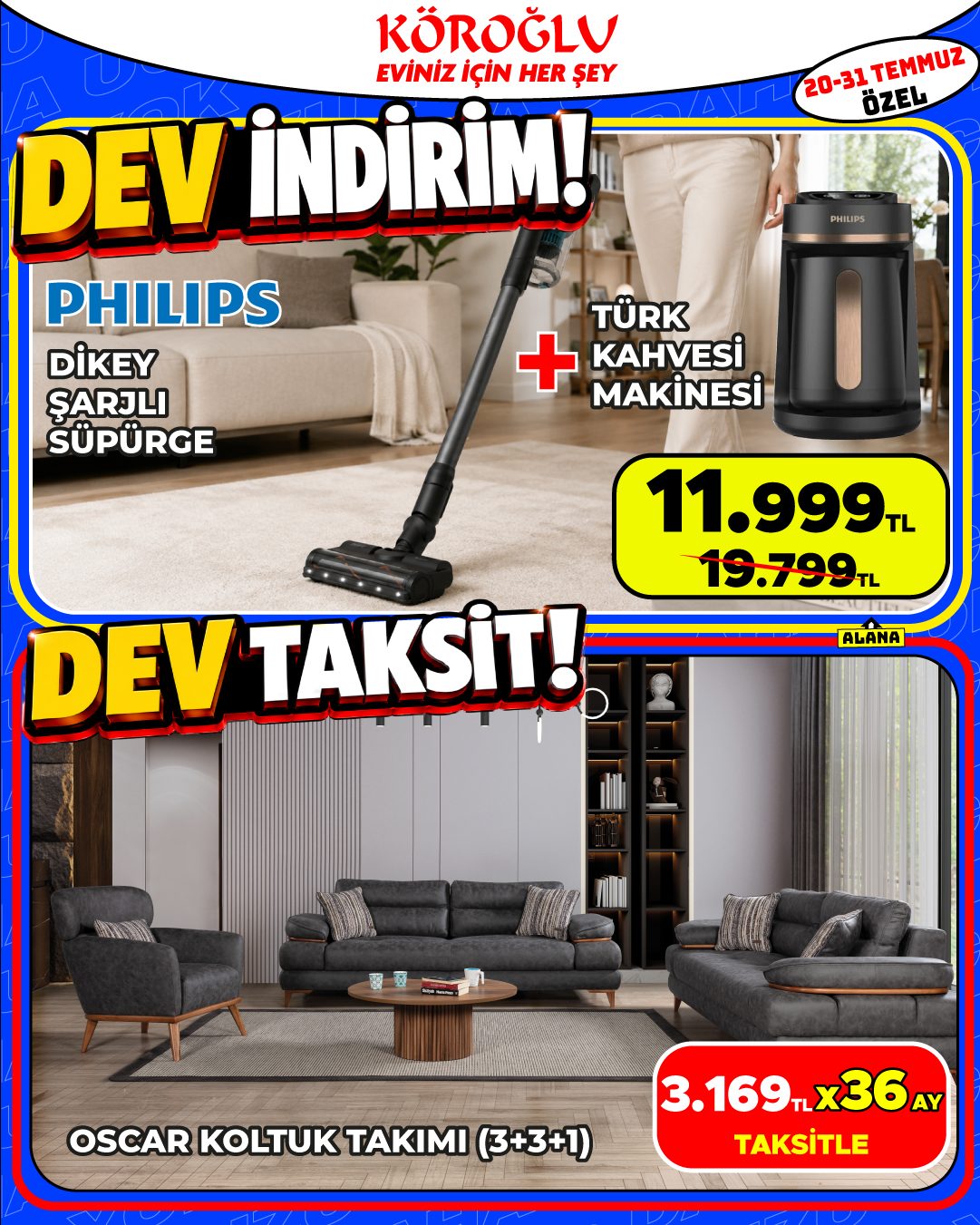 Philips Dikey Şarjlı Süpürge, Türk Kahvesi Makinesi ve Oscar Koltuk Takımı 3+3+1 Main image