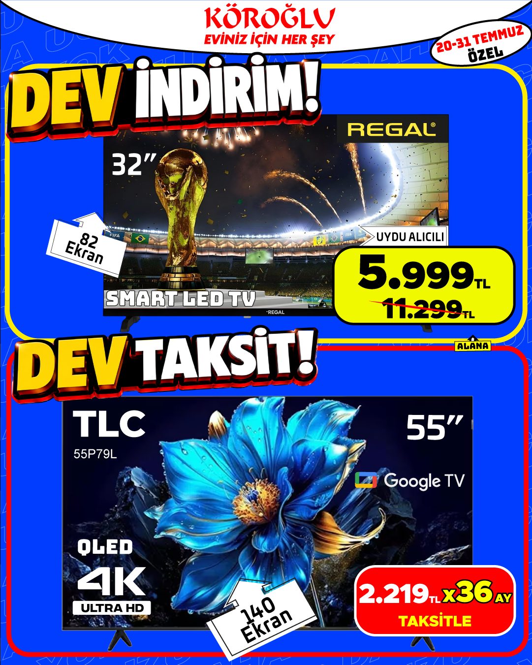 Regal 32 İnç Led TV ve TCL 55 İnç Google TV Main image