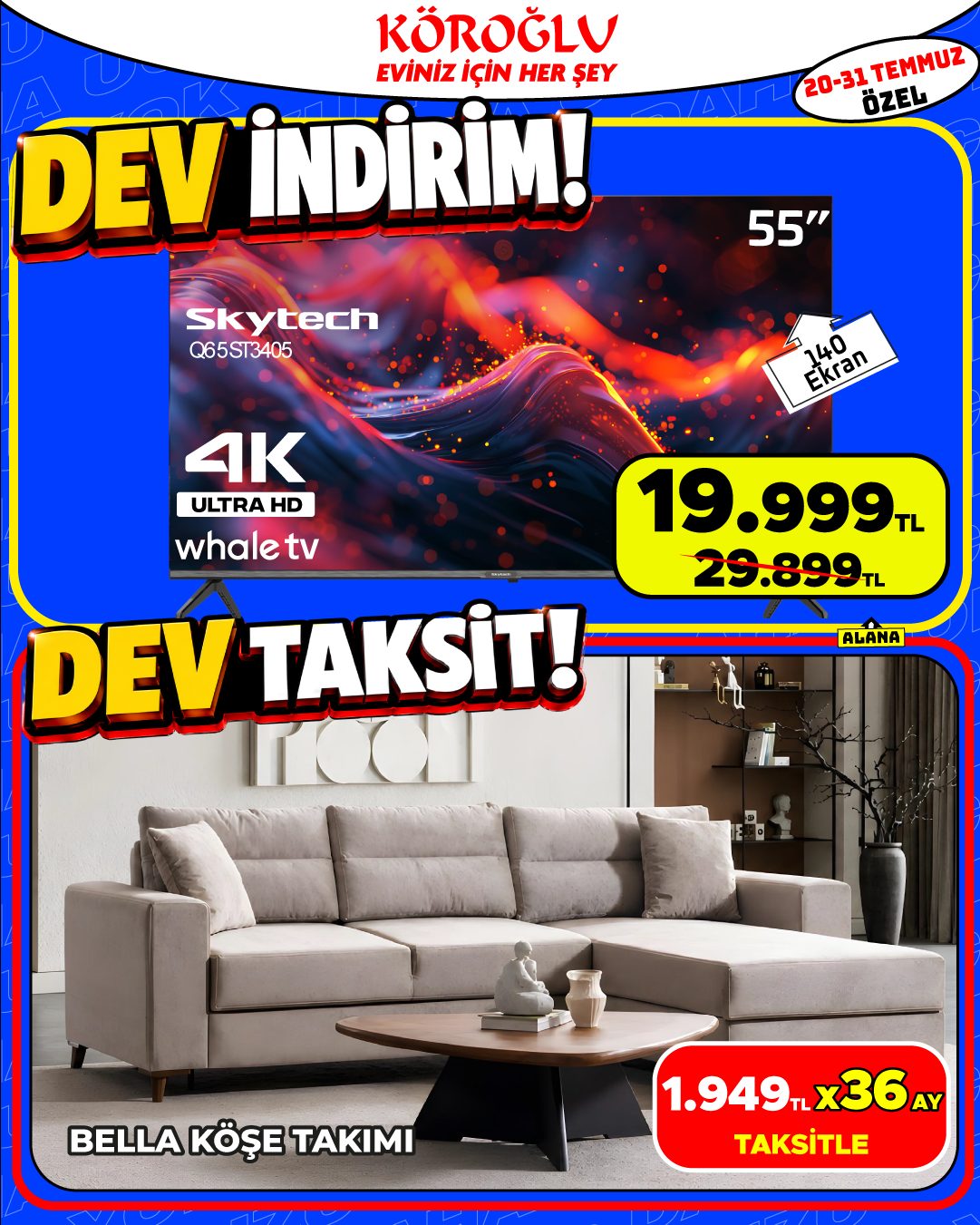 Skytech 55 İnç TV ve Bella Köşe Takımı