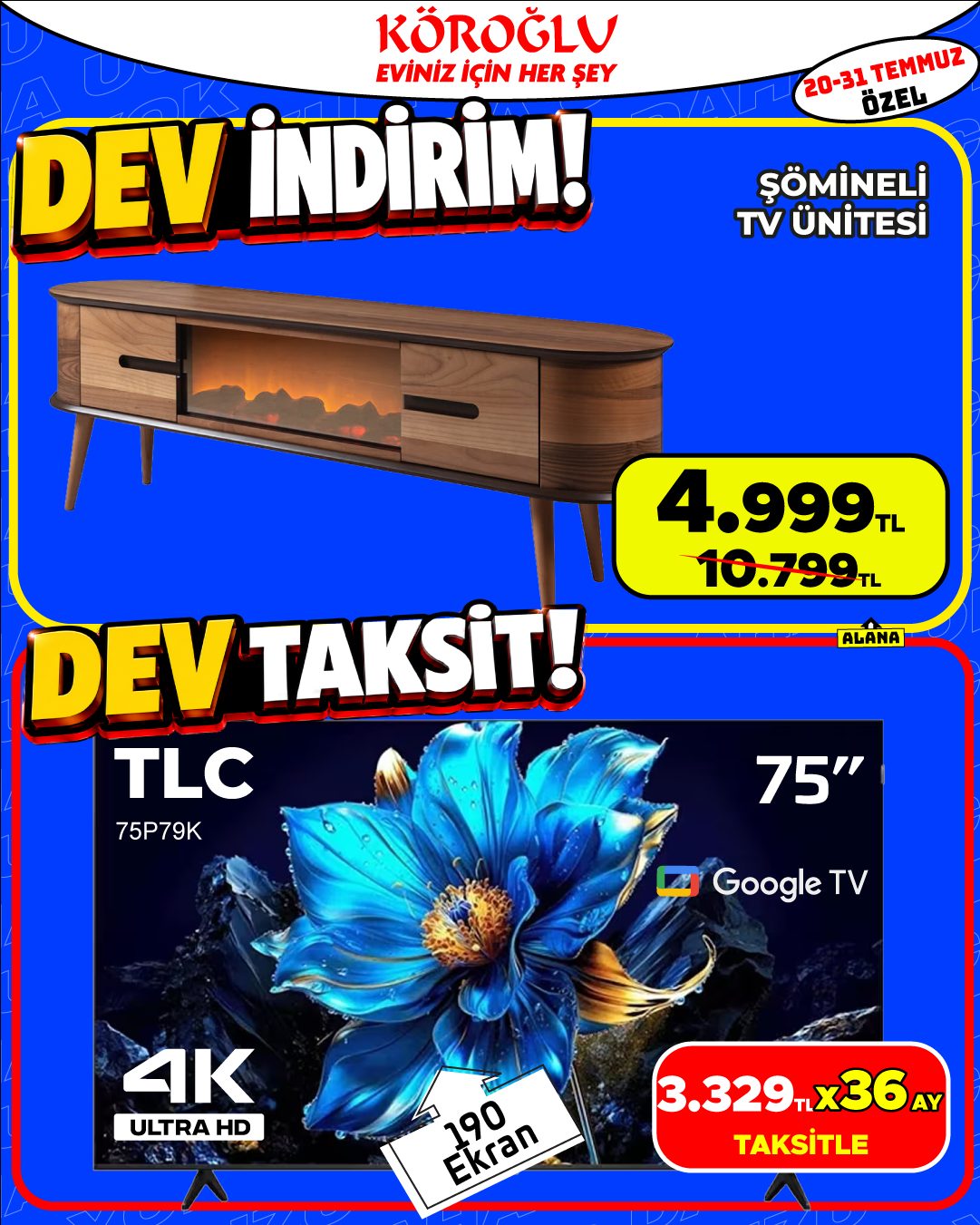 Şömineli TV Ünitesi ve TCL 75 İnç Google TV Main image