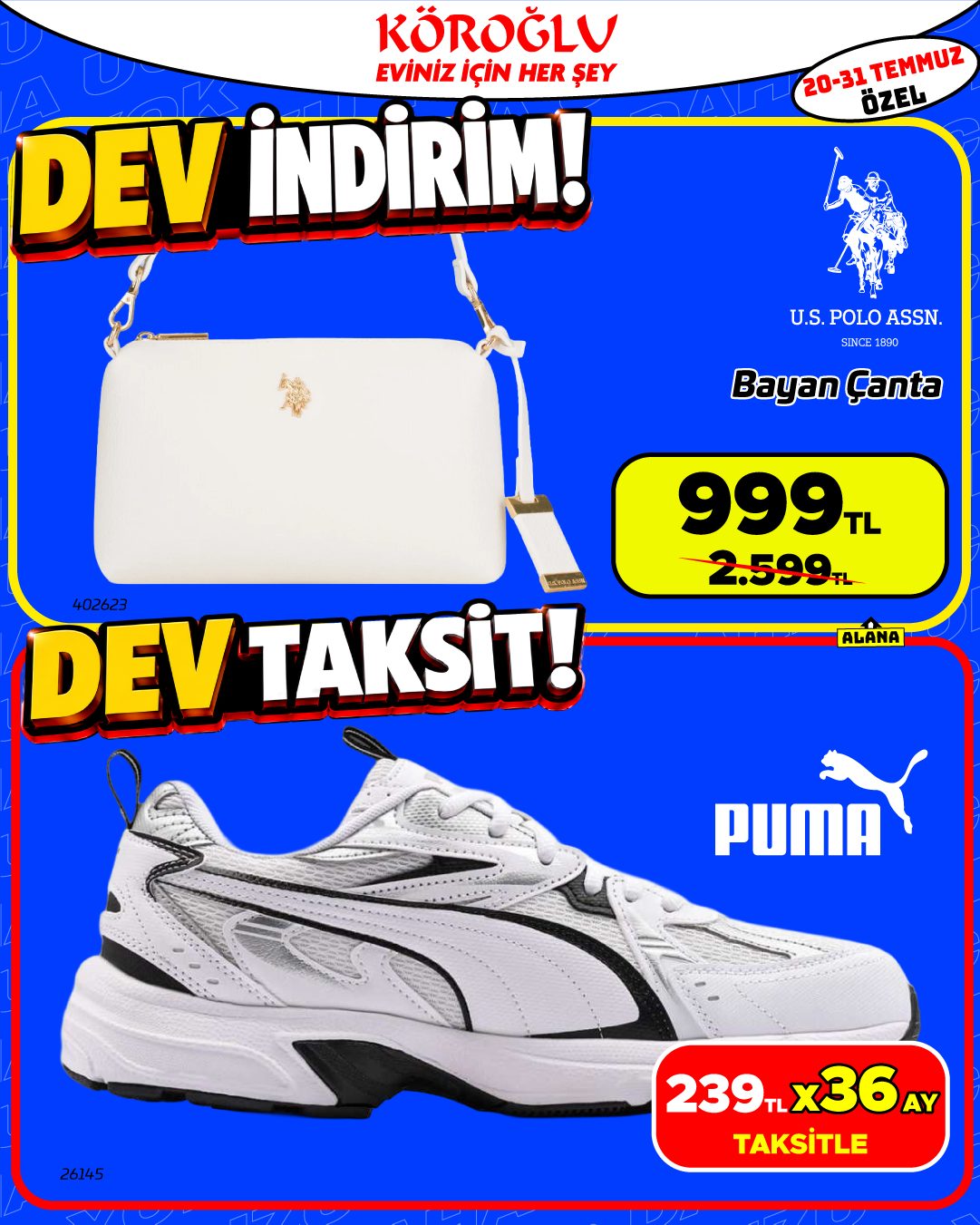 U.S. Polo Bayan Çantası ve Puma Beyaz Spor Ayakkabı
