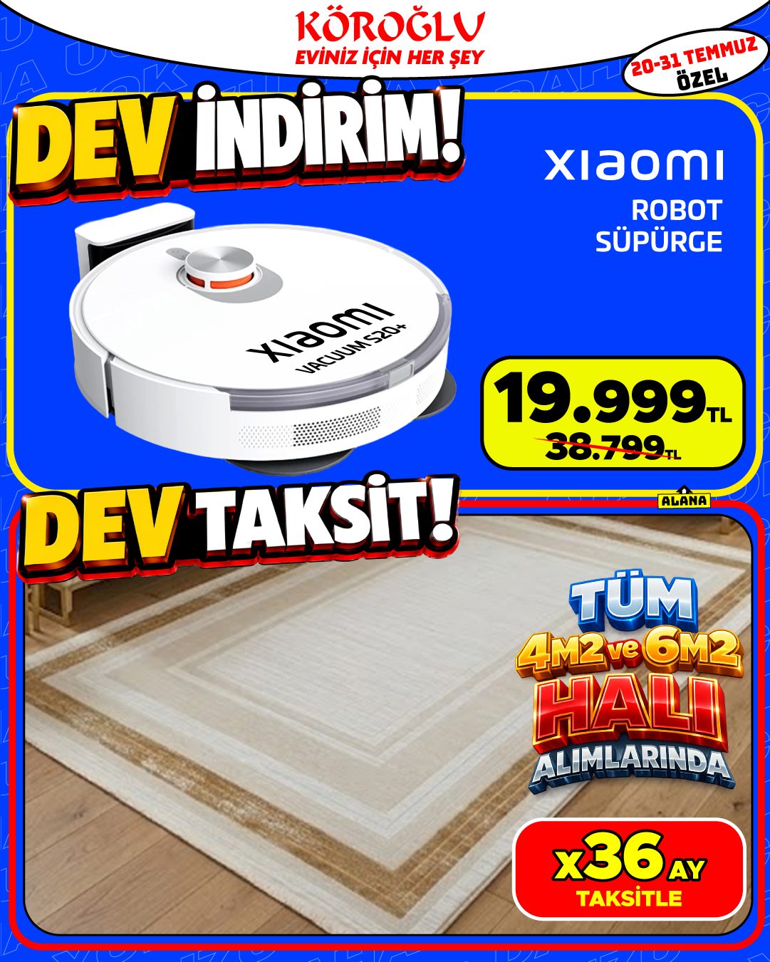 Xiaomi Robot Süpürge ve Tüm 4m2 6m2 Halılarda Kampanya