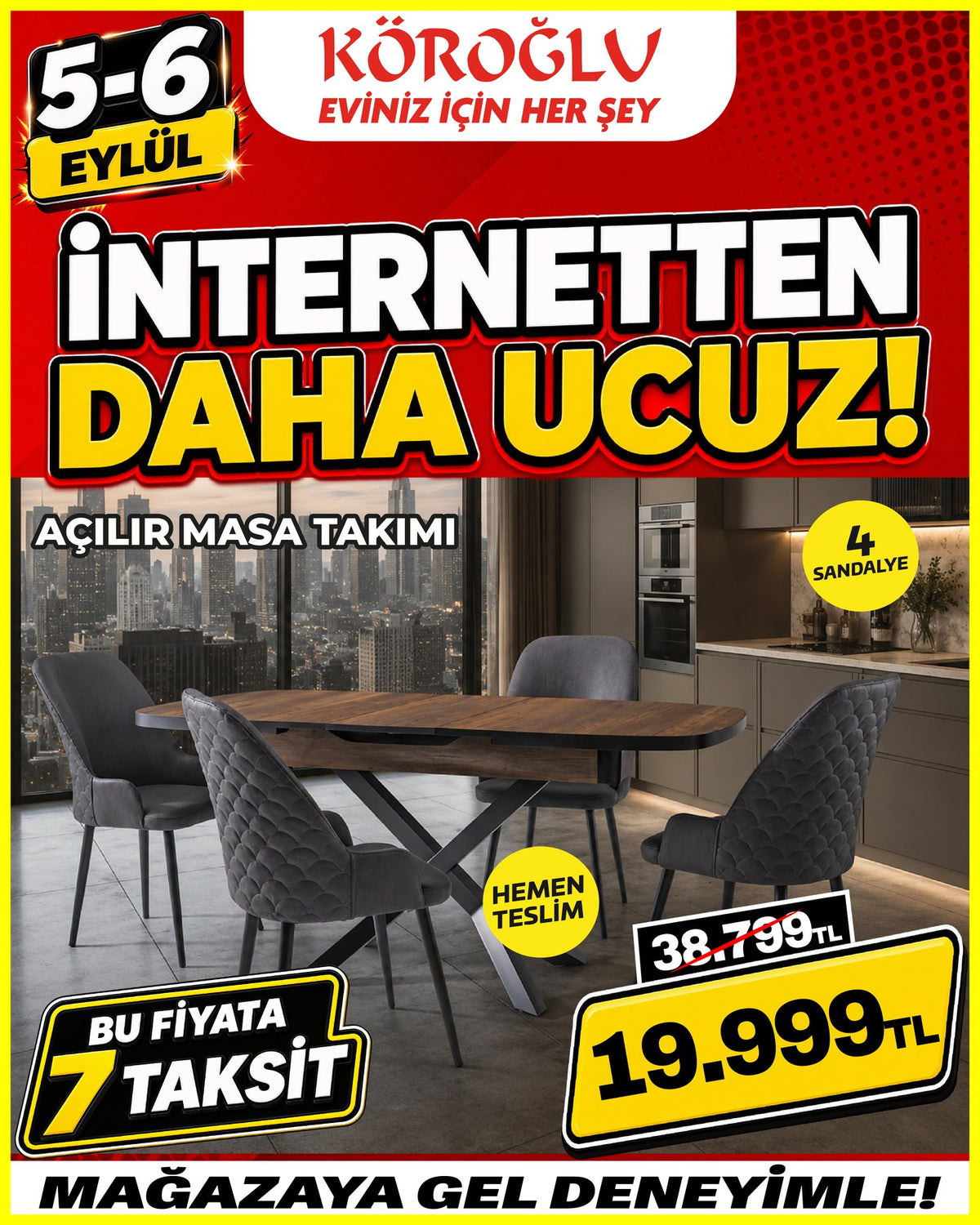 Açılır Masa Takımı 4 Sandalyeli