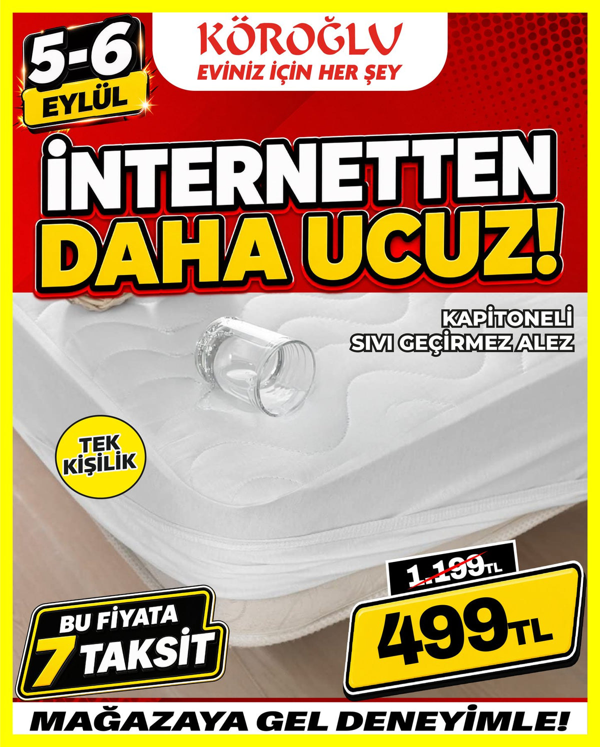 Kapitoneli Sıvı Geçirmez Alez Tek Kişilik