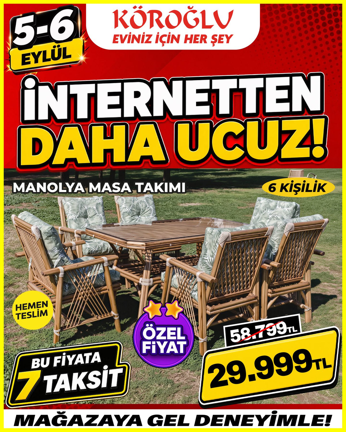 Manolya Masa Takımı 6 Kişilik