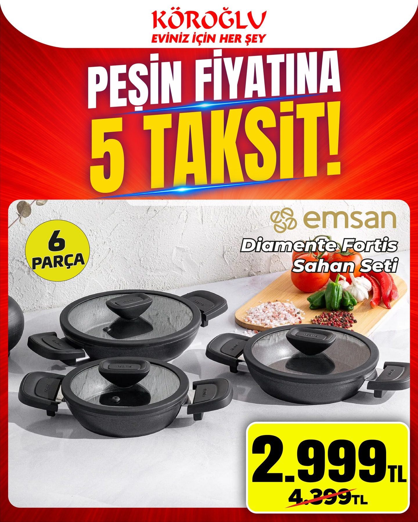 Emsan Diamante Fortis Sahan Seti 6 Parça