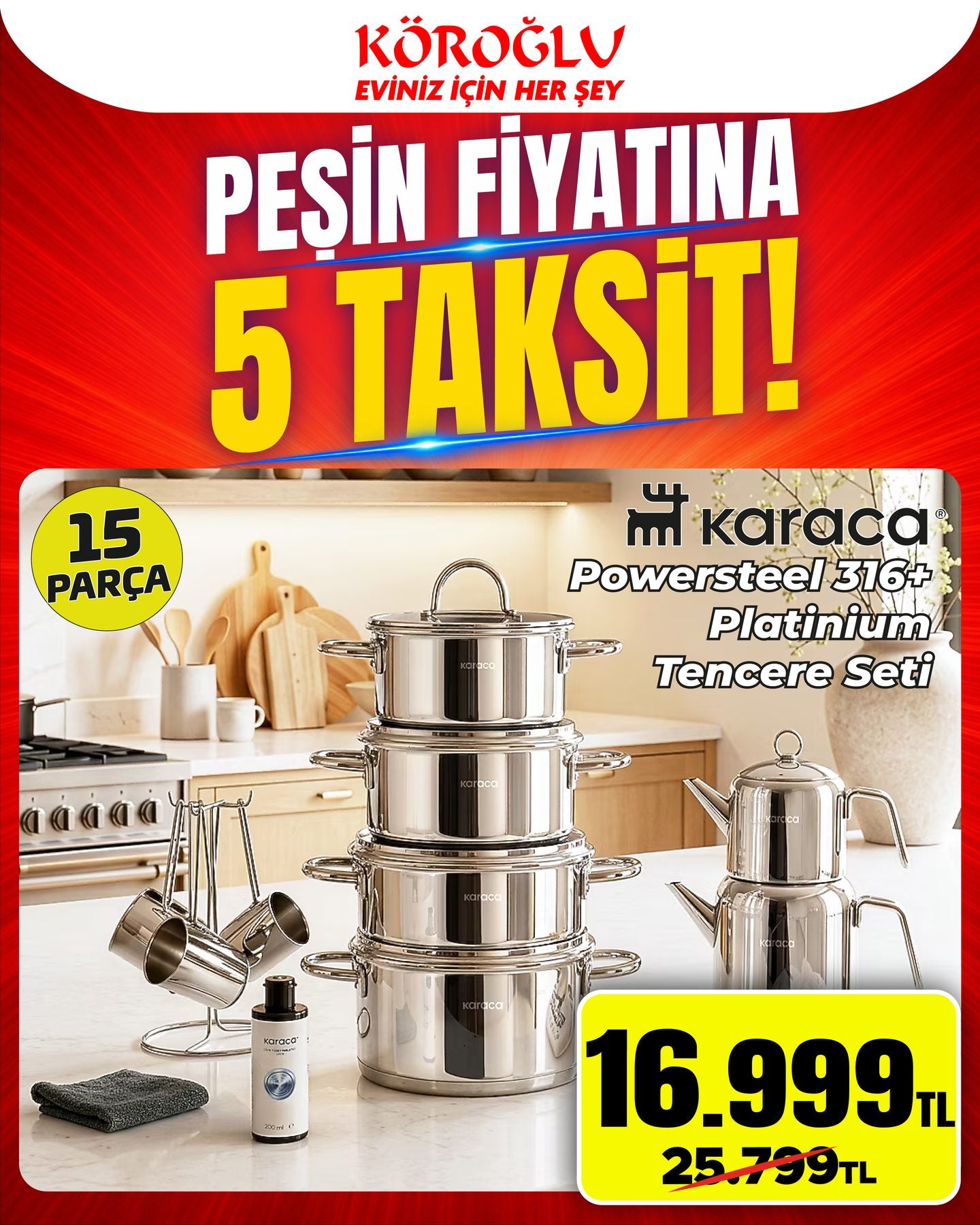 Karaca Powersteel 316 Platinum Tencere Seti 15 Parça Main image