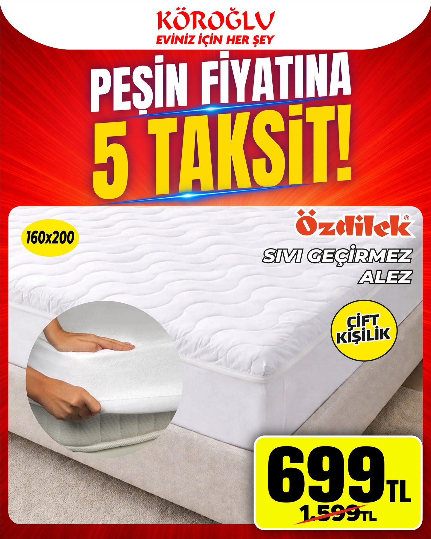 Özdilek Sıvı Geçirmez Alez Çift Kişilik