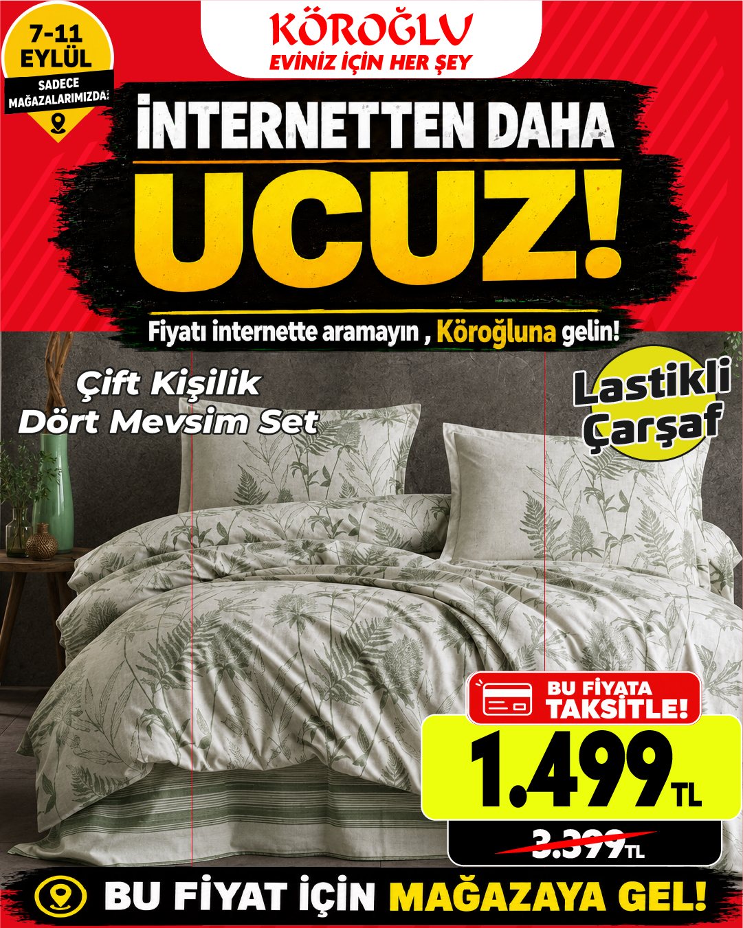 Çift Kişilik Dört Mevsim Set Lastikli Çarşaflı
