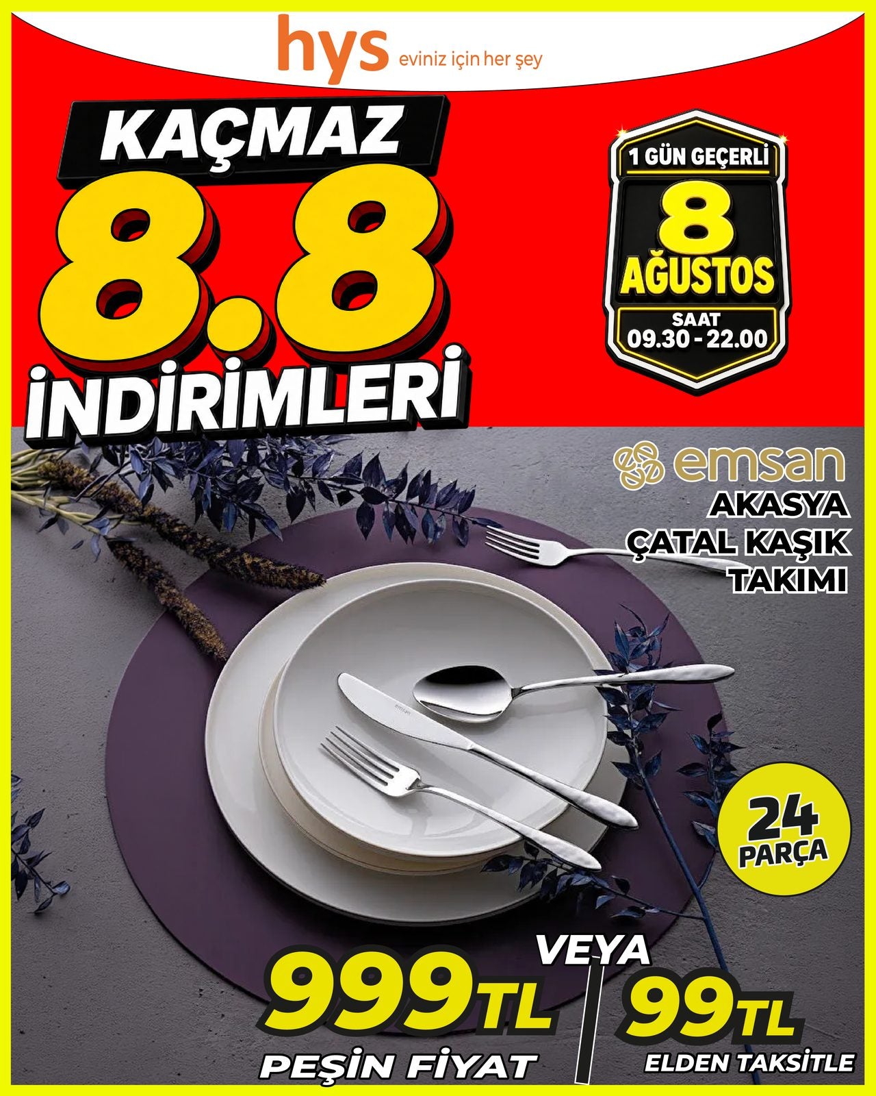 Emsan Akasya Çatal Kaşık Takımı 24 Parça