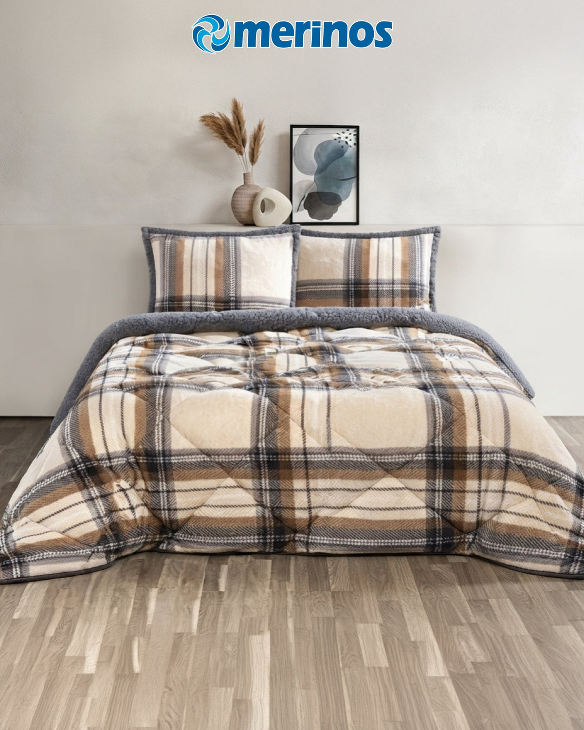 Merinos Comforter Yorgan Set Çift Kişilik 220x240 Volante Gri Ürün ana görseli