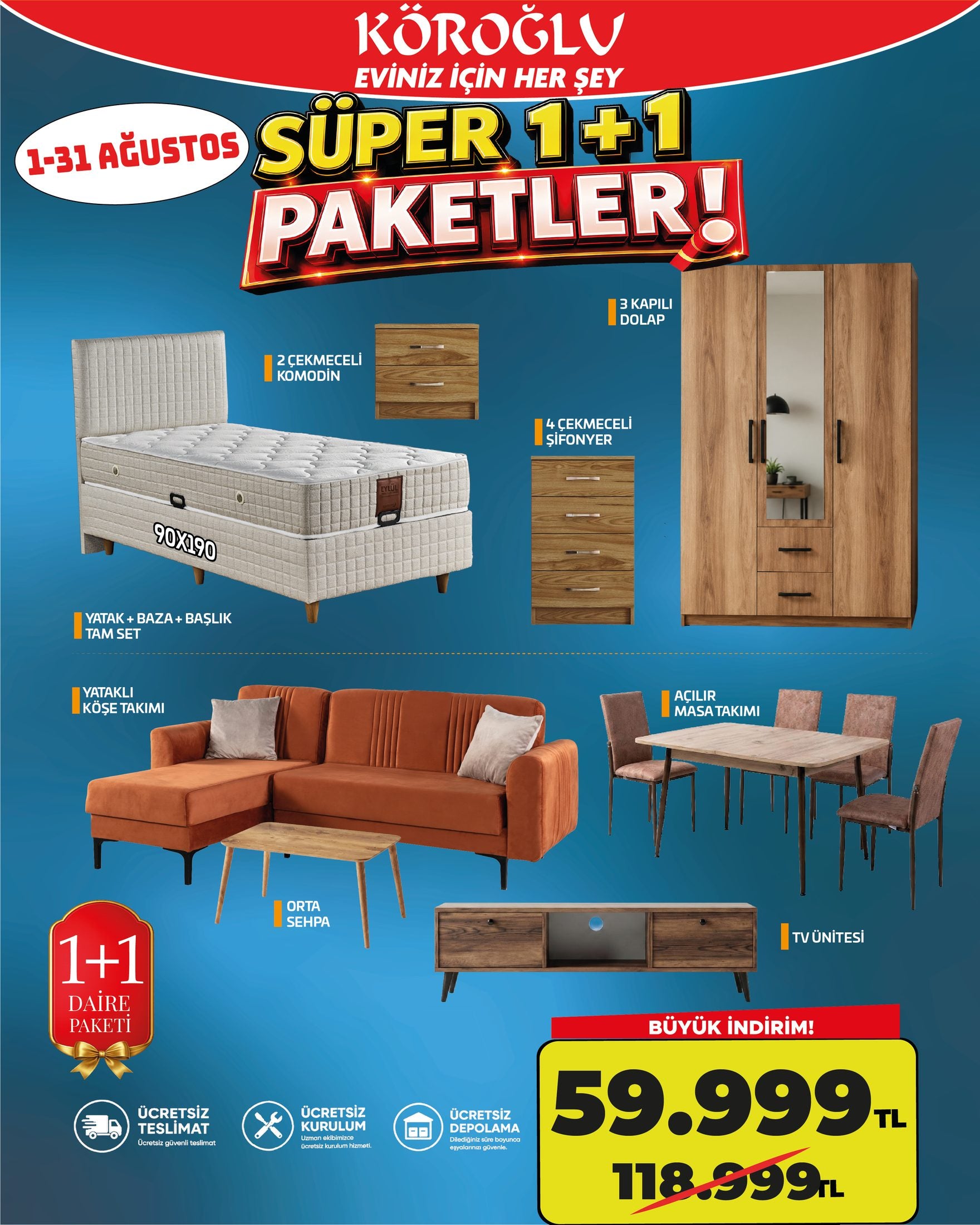 1+1 Daire Paketi 90x190