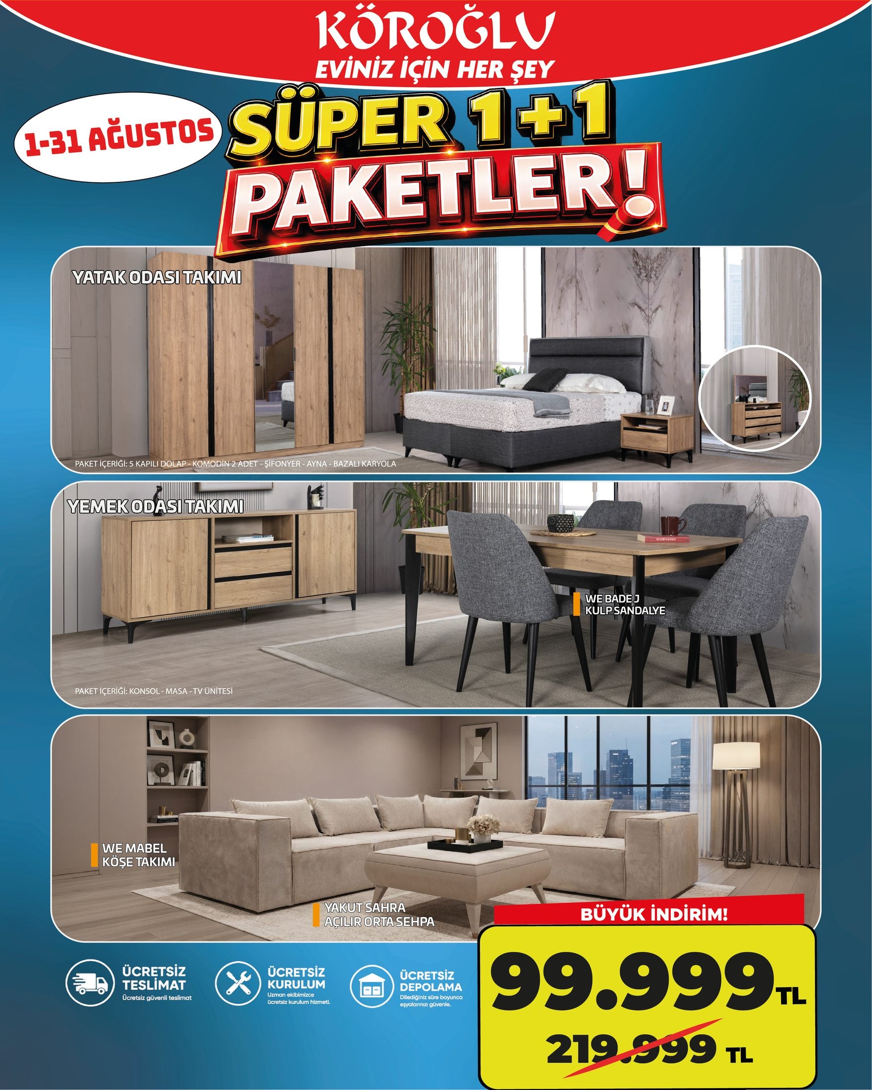 1+1 Daire Paketi Krem Köşe Takımı