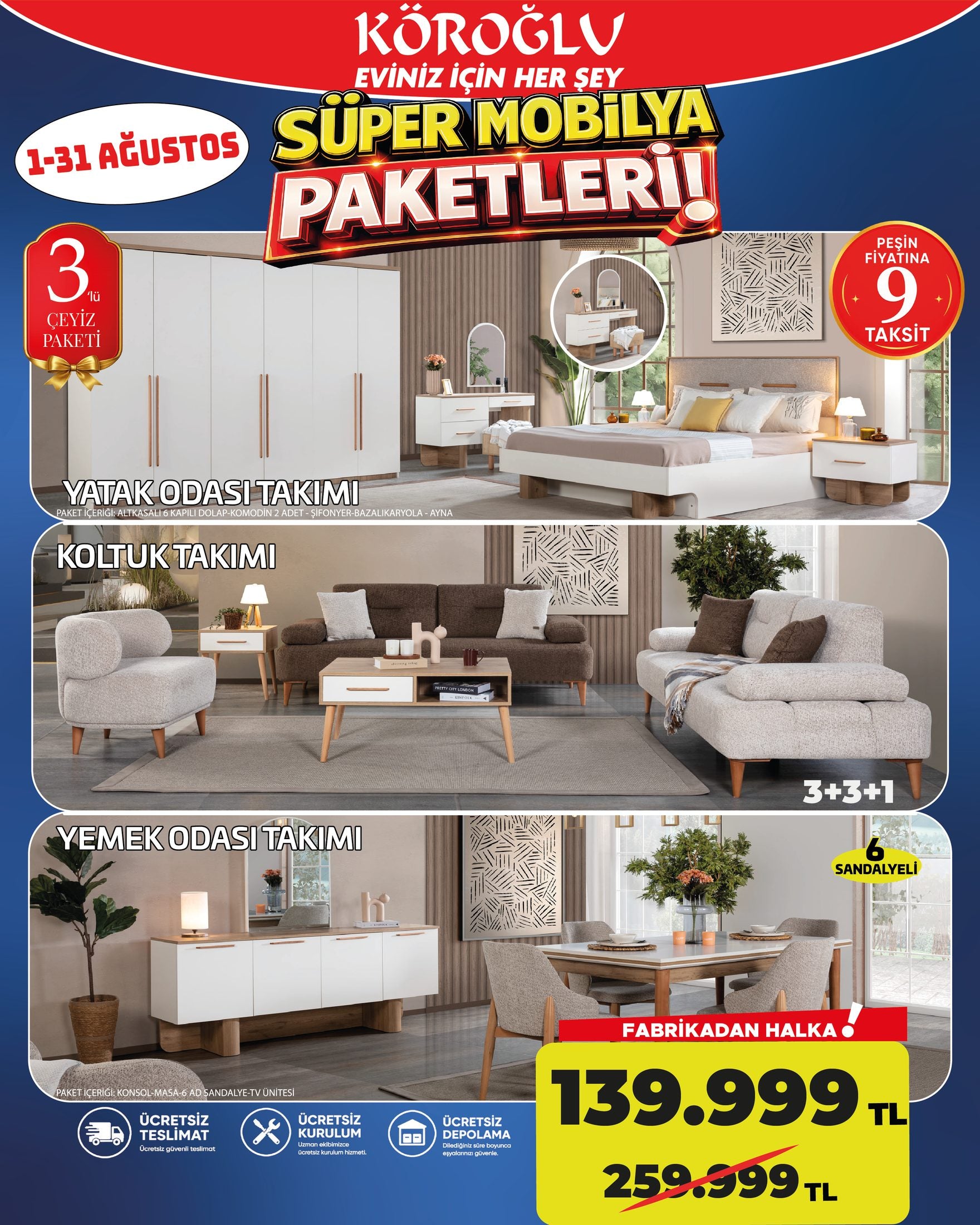 3'lü Çeyiz Paketi Kahve Beyaz