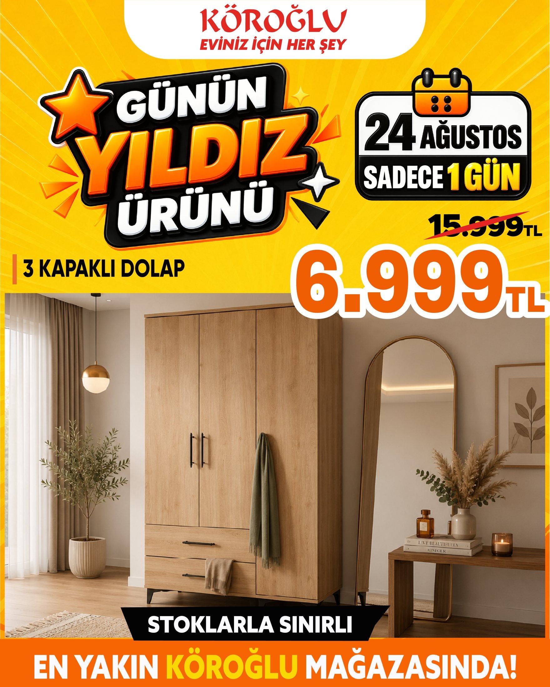 3 Kapaklı Dolap