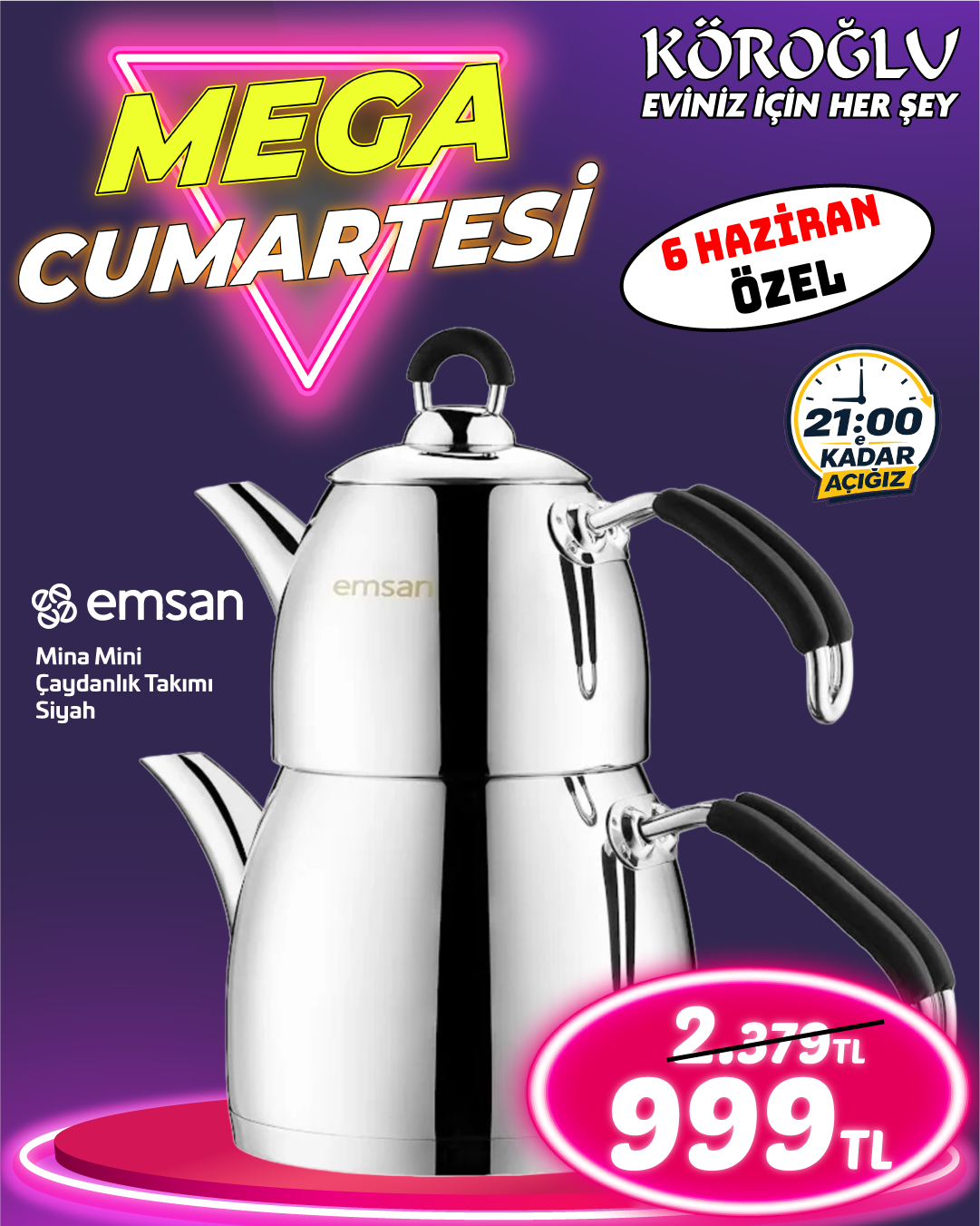 Emsan Mina Mini Çaydanlık Takımı Siyah Main image
