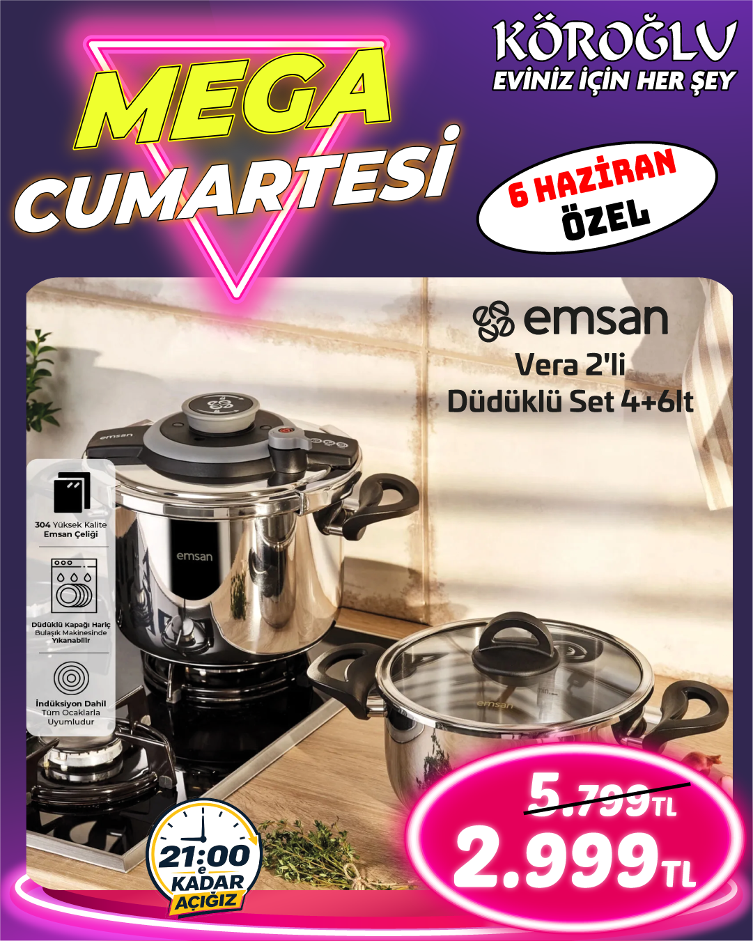 Emsan Vera 2'li Düdüklü Set 4 6 Lt
