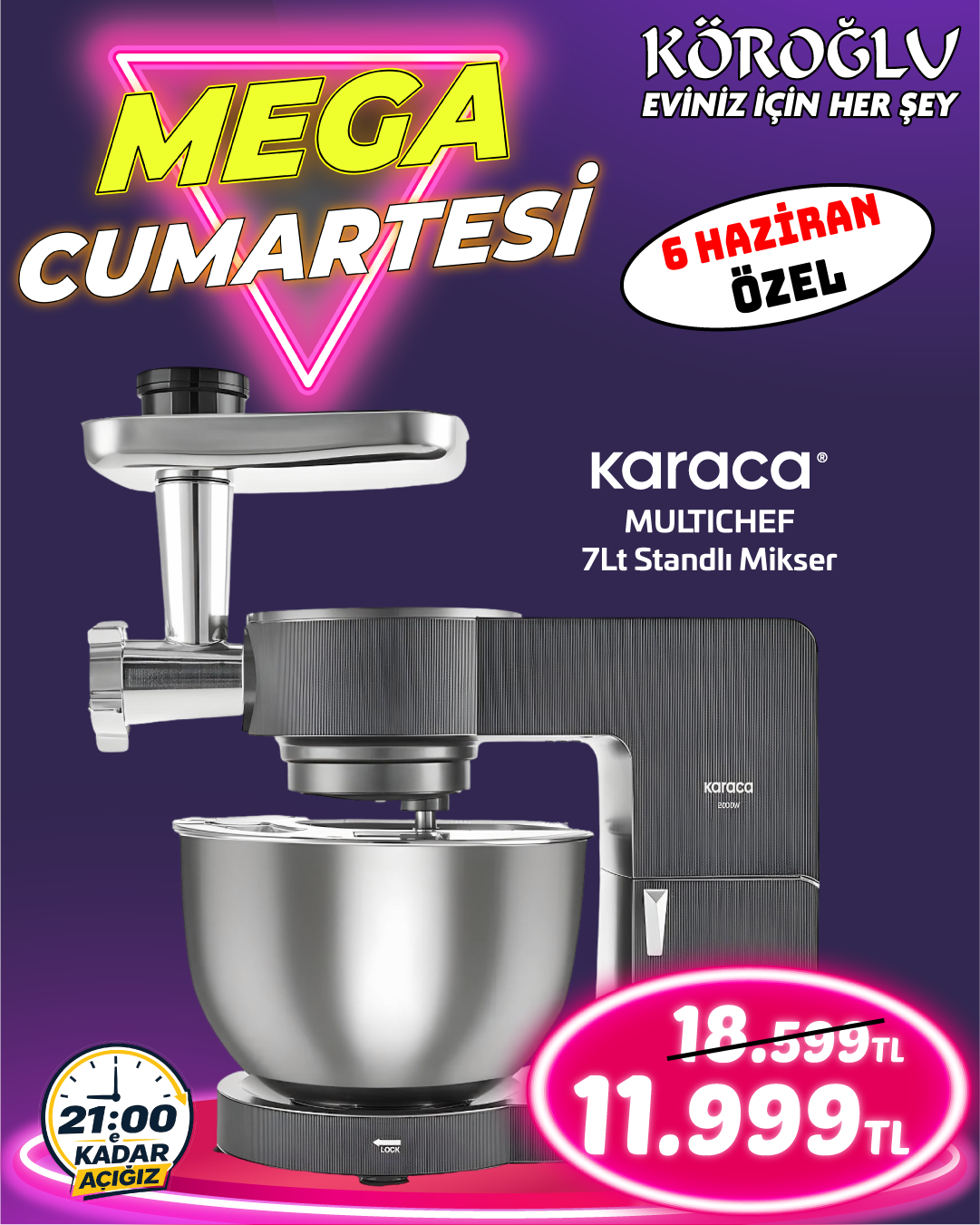 Karaca MultiChef 7Lt Standlı Mikser