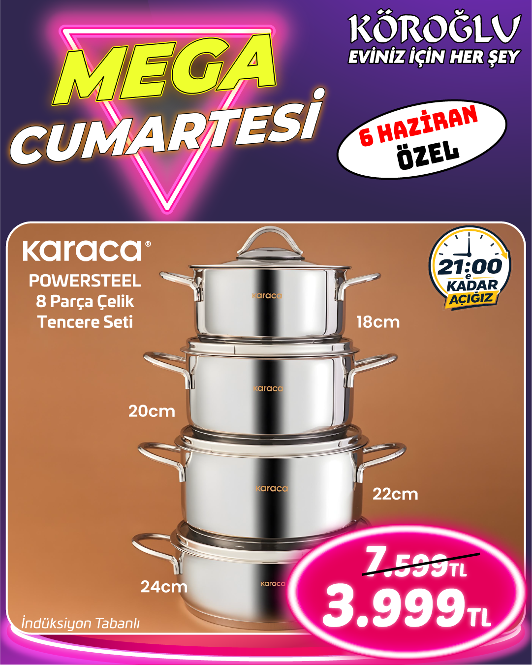 Karaca PowerSteel 8 Parça Çelik Tencere Seti Main image