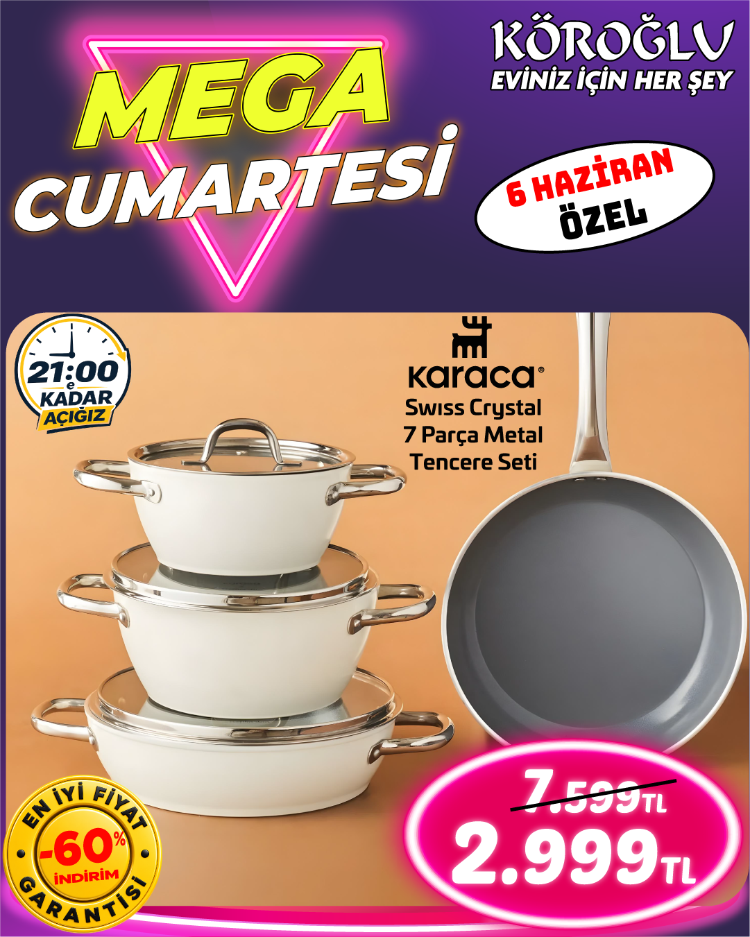 Karaca Swiss Crystal 7 Parça Metal Tencere Seti