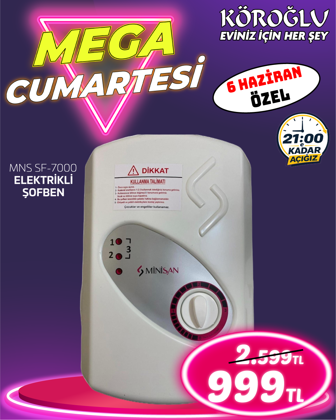 Minisan Mns Sf 7000 Elektrikli Şofben