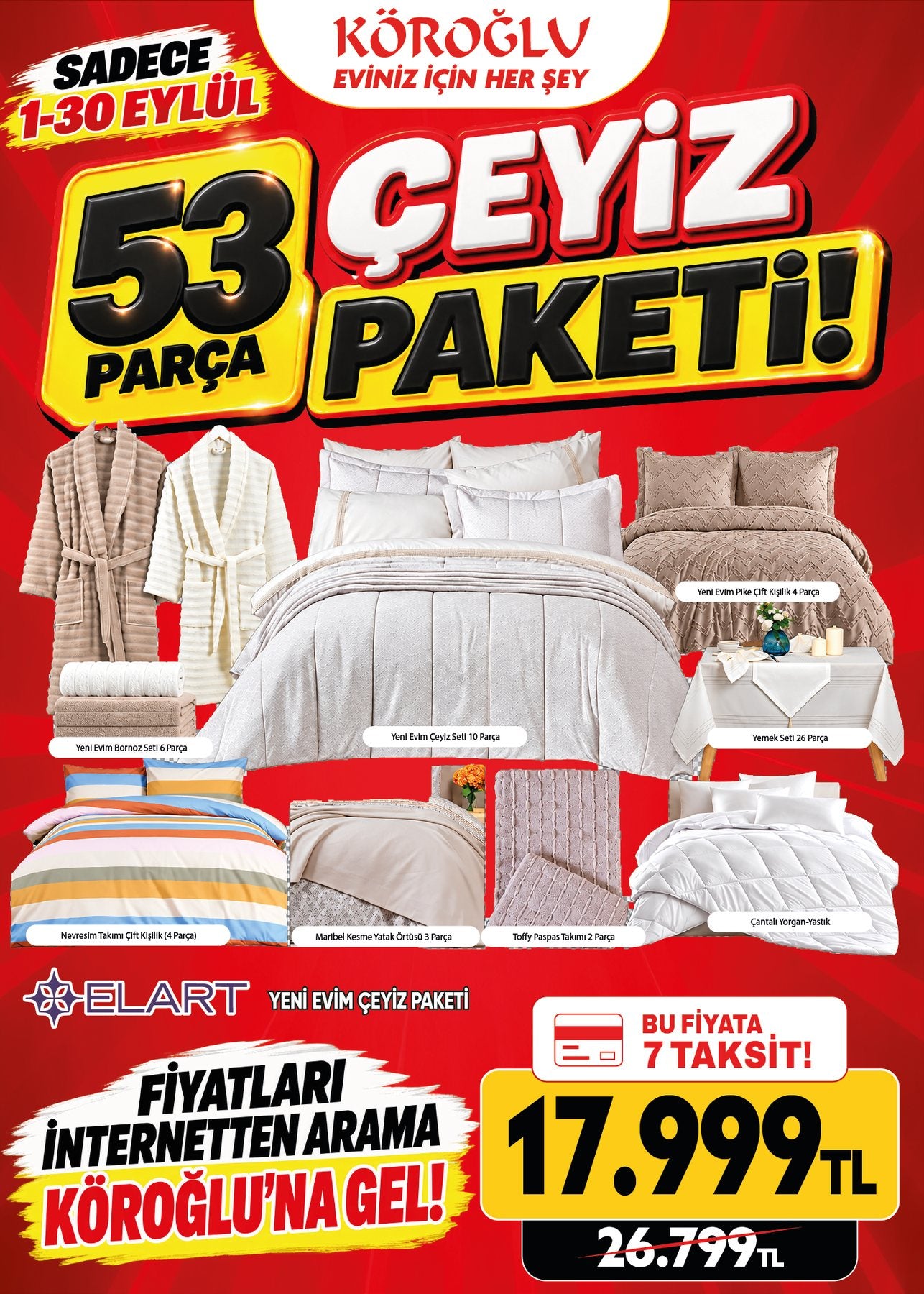 Elart Yeni Evim Çeyiz Paketi 53 Parça