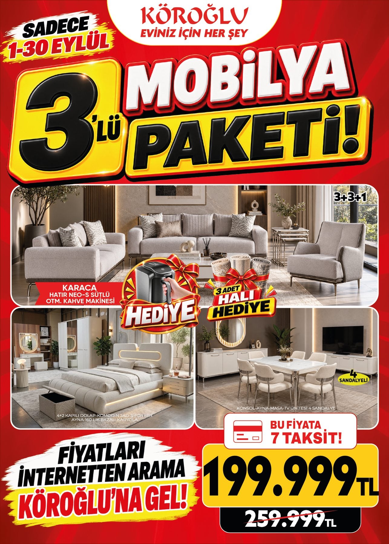 Halı Hediyeli Mobilya Paketi 3'lü