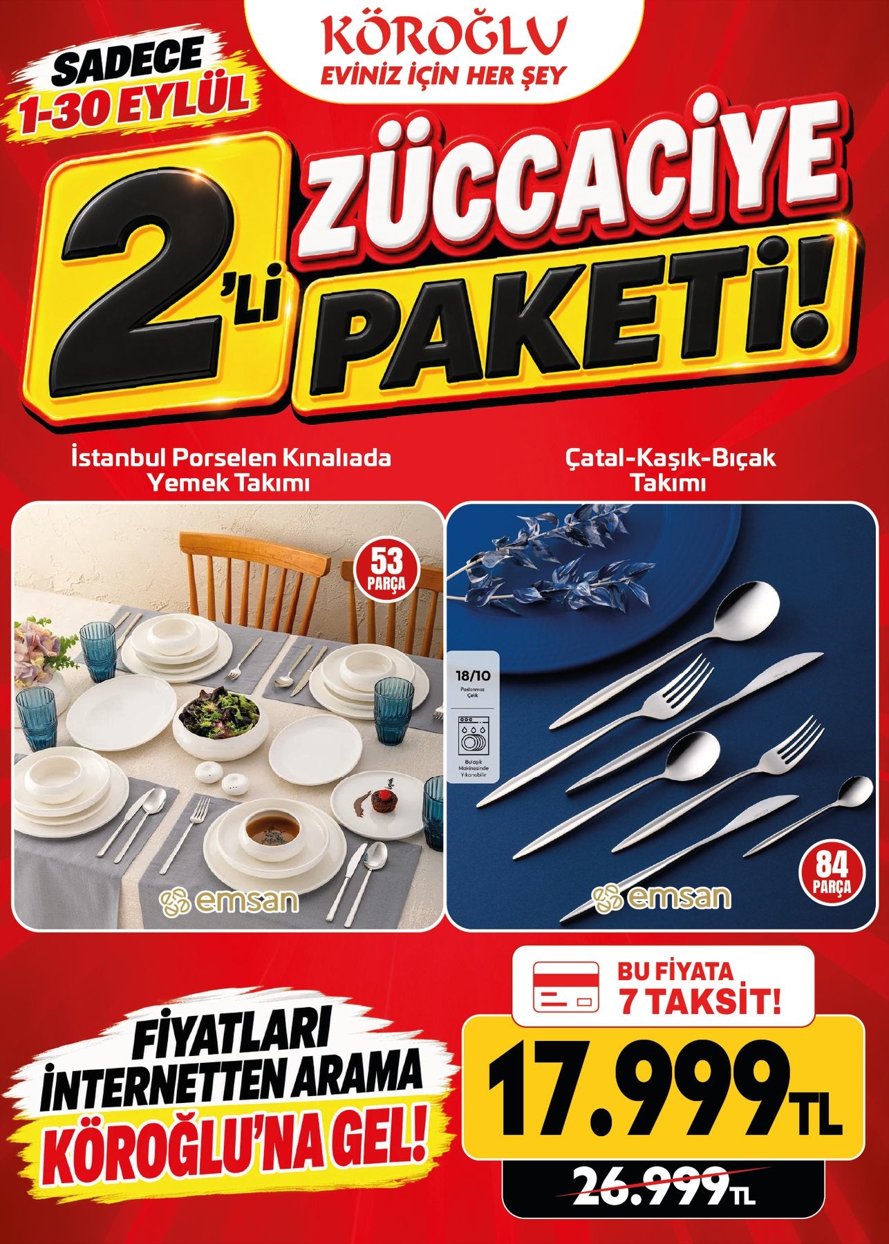 İstanbul Porselen Kahvaltı ve Çatal Kaşık Bıçak Paketi Main image