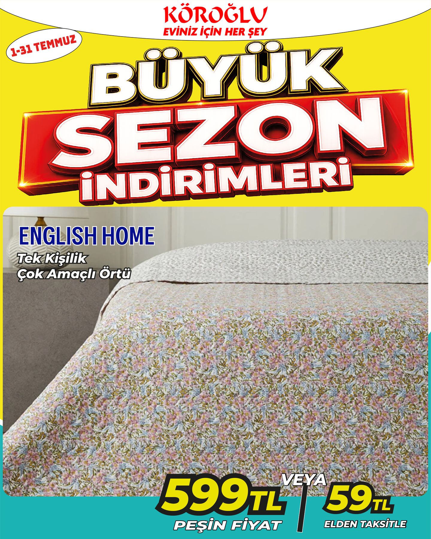 English Home Tek Kişilik Çok Amaçlı Örtü