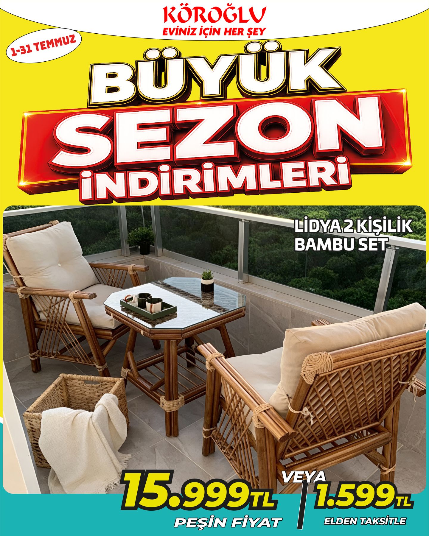 Lidya 2 Kişilik Bambu Set