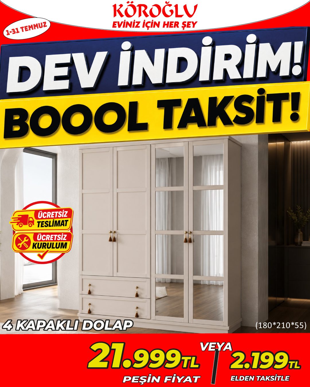 4 Kapaklı Dolap