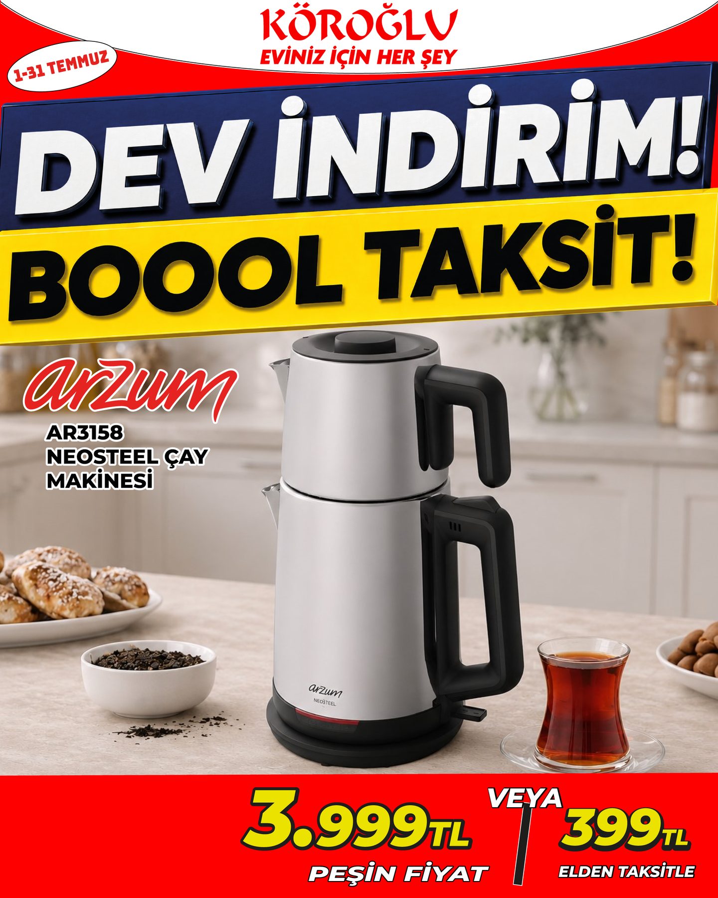 Arzum Neosteel Çay Makinesi