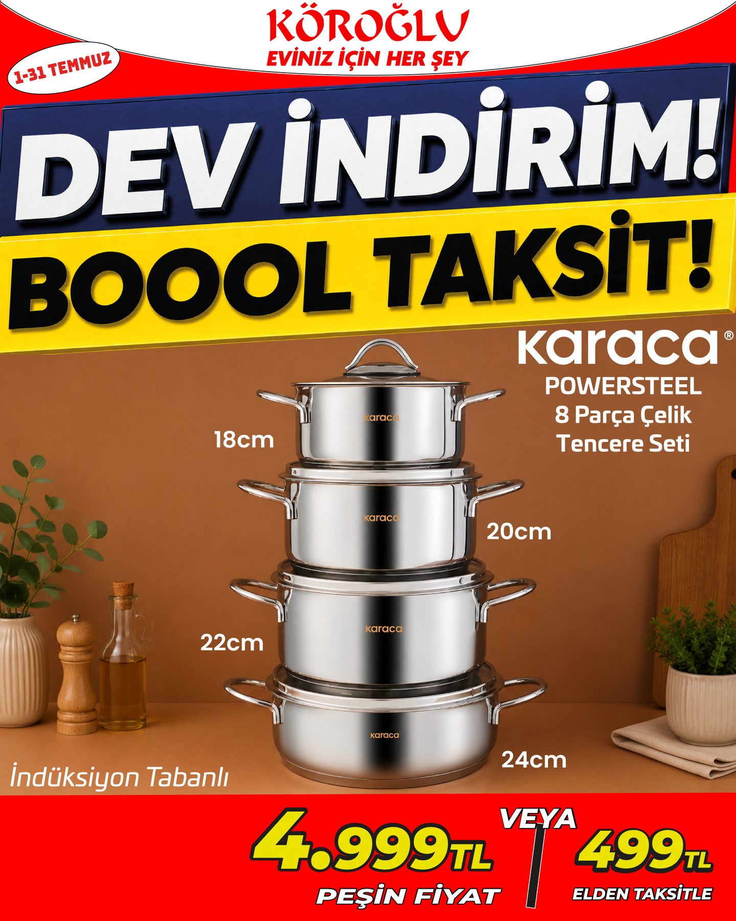 Karaca Powersteel 8 Parça Çelik Tencere Seti