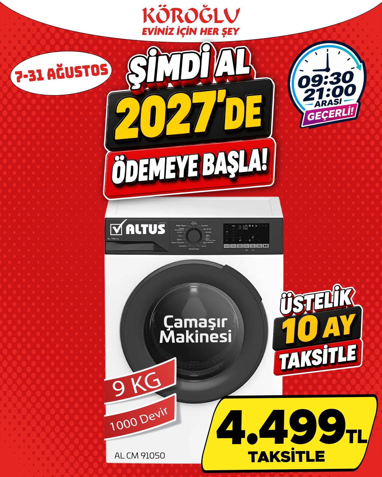 Altus 9 Kg Çamaşır Makinesi Main image