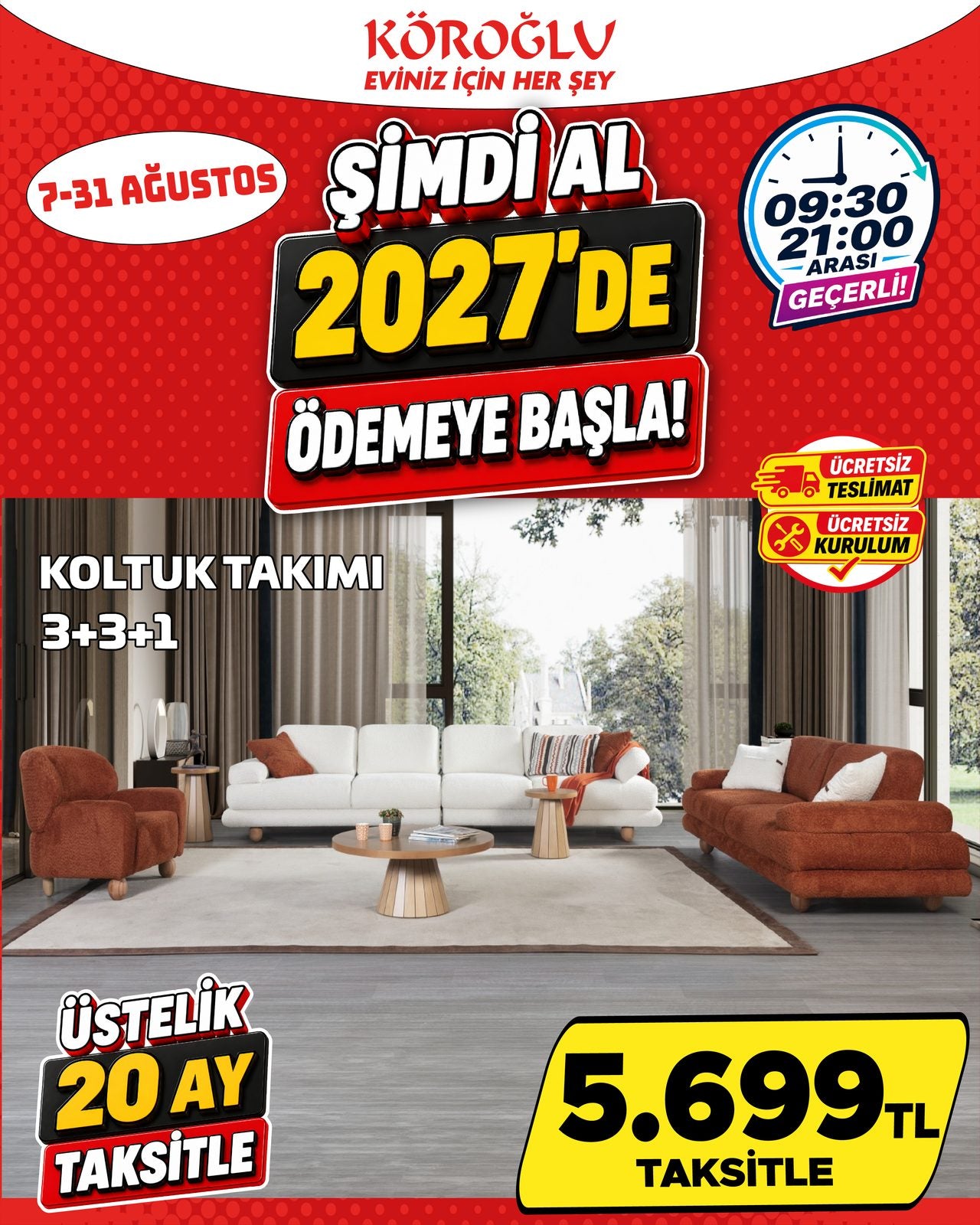 Koltuk Takımı 3+3+1 Beyaz Kiremit Main image